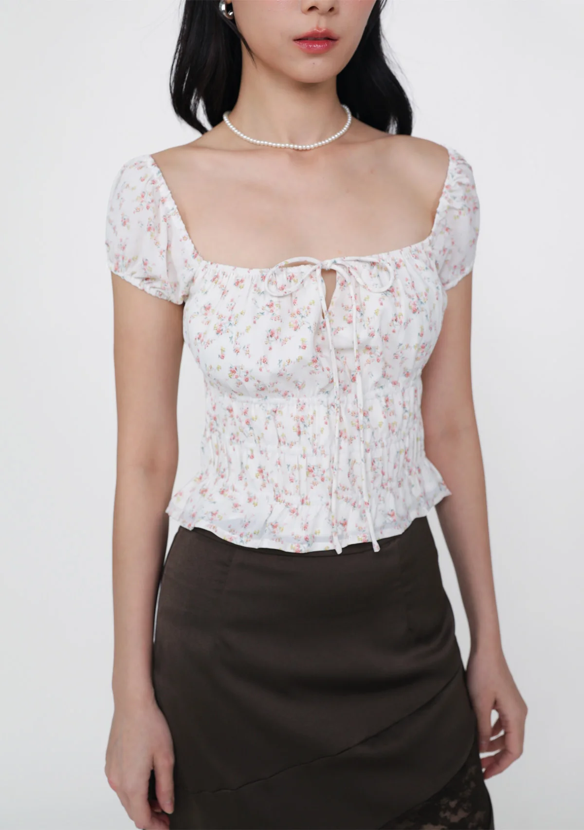 Lyra Ribbon Shirred Top (Floral) - Image 5