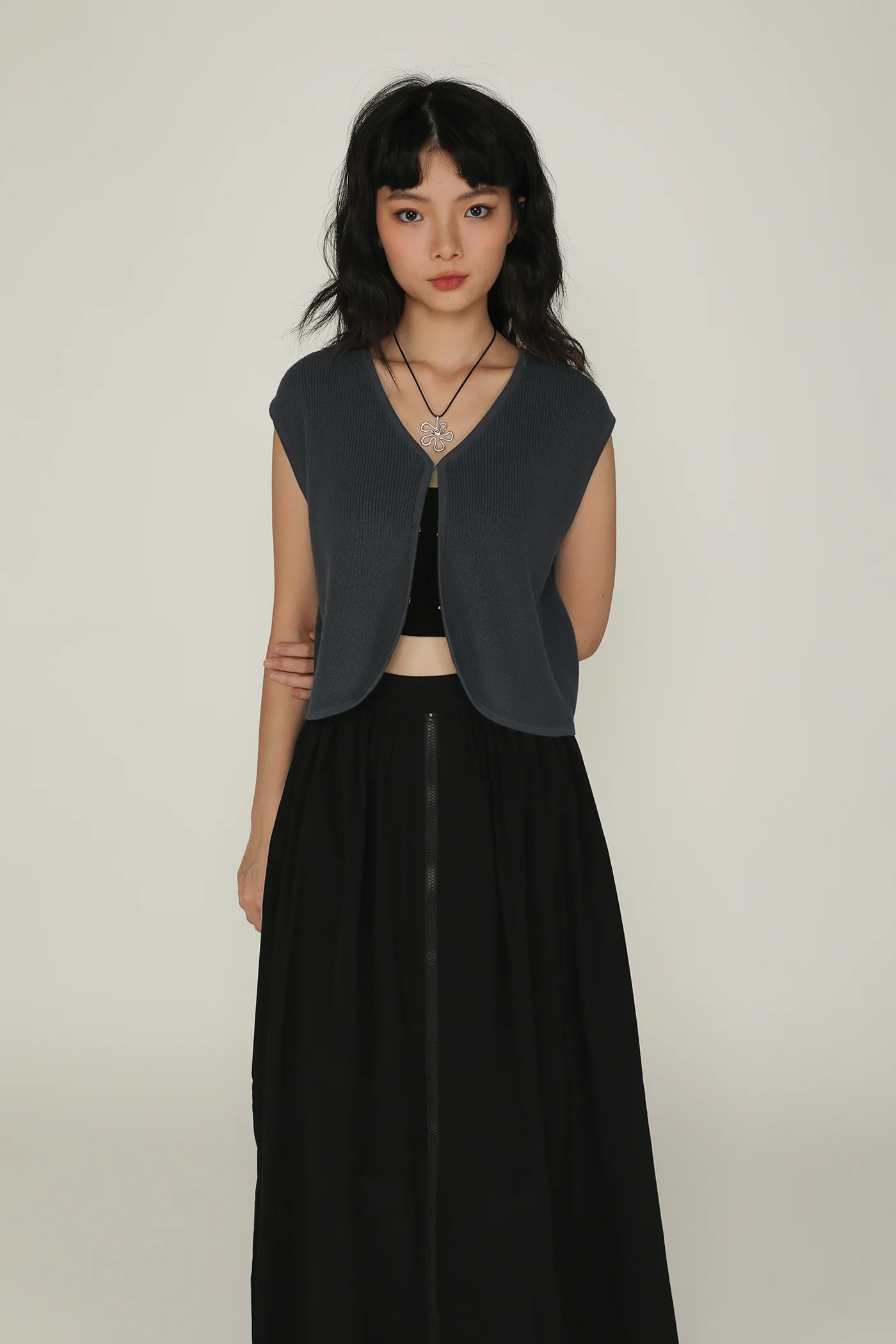 Magnus Nylon Zipper Maxi Skirt