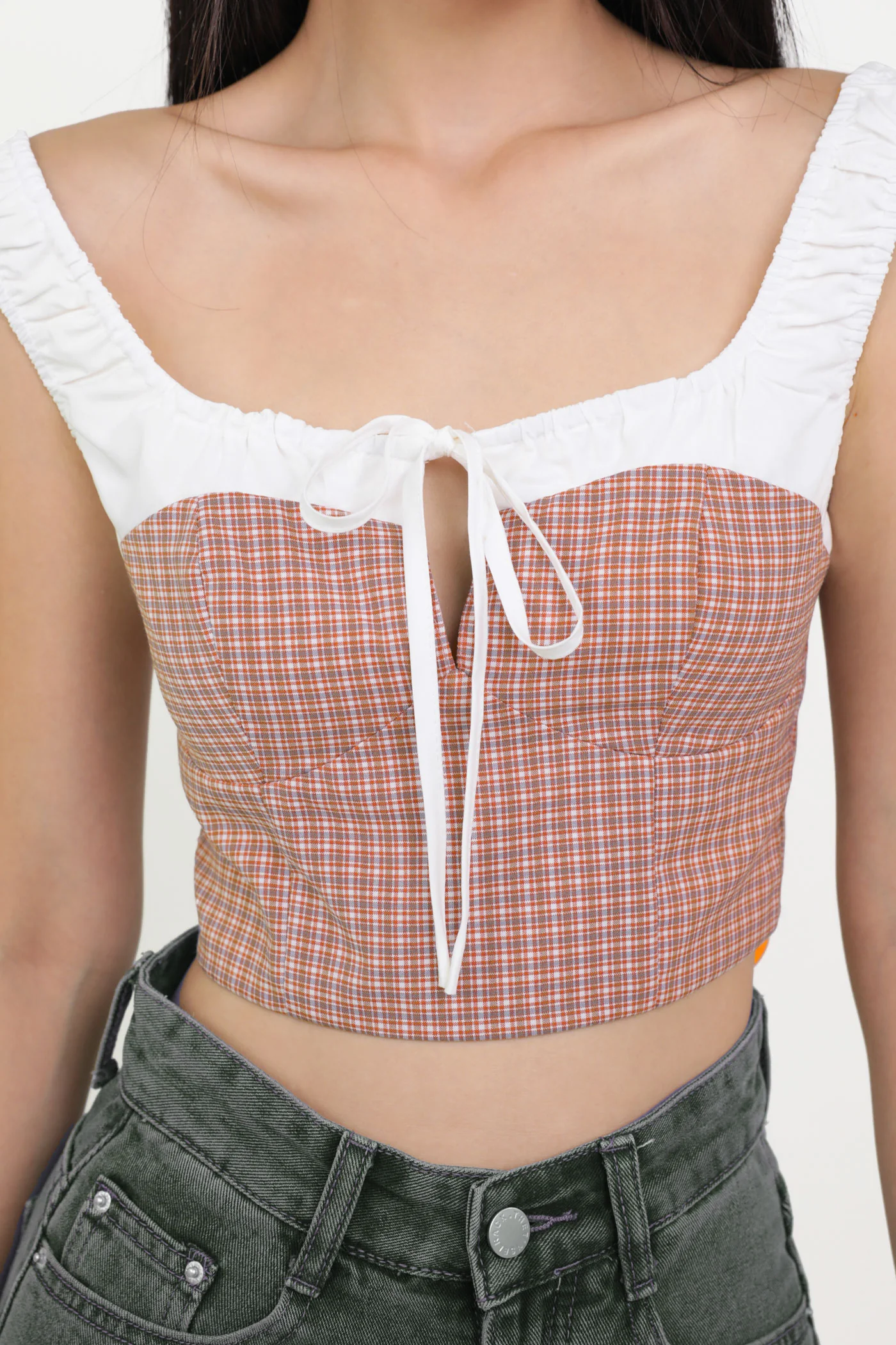 Maira Contrast Ruched Tie Front Top - Image 11