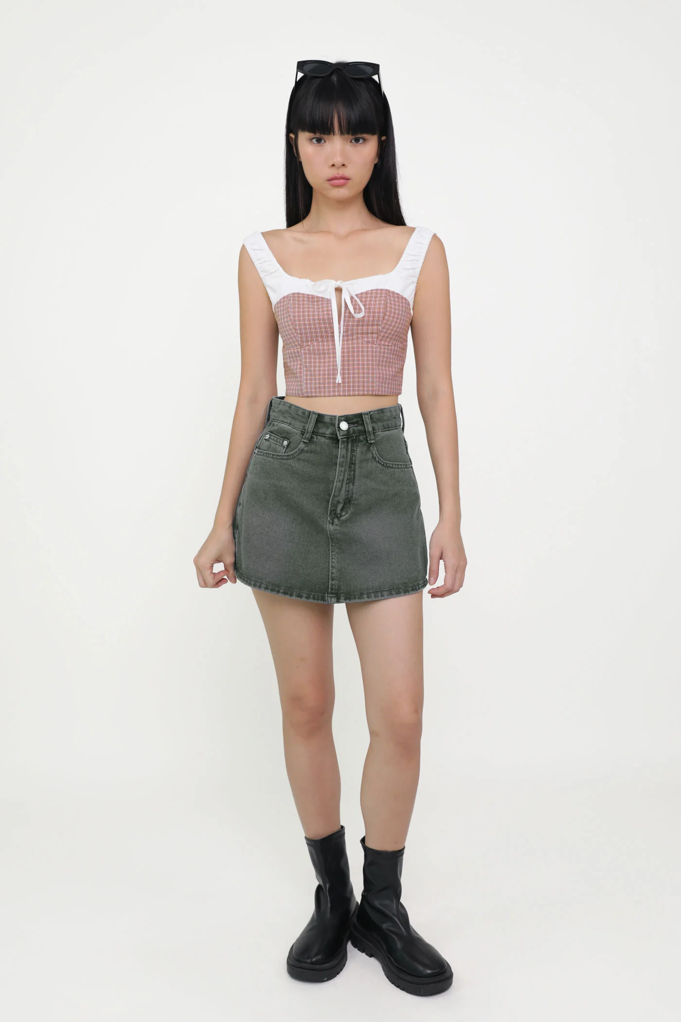 Maira Contrast Ruched Tie Front Top - Image 13
