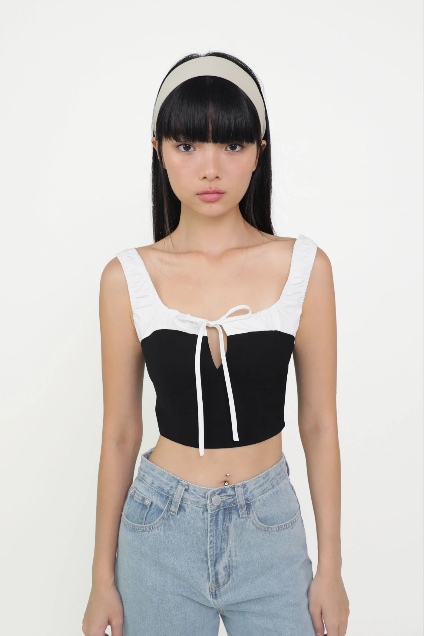 Maira Contrast Ruched Tie Front Top - Image 6