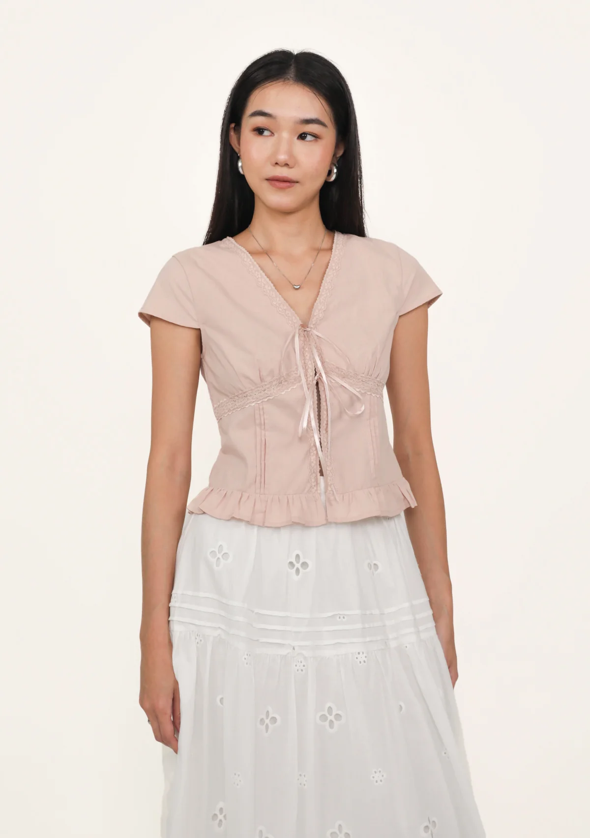 Manila Lace Trim Ribbon Blouse - Image 3