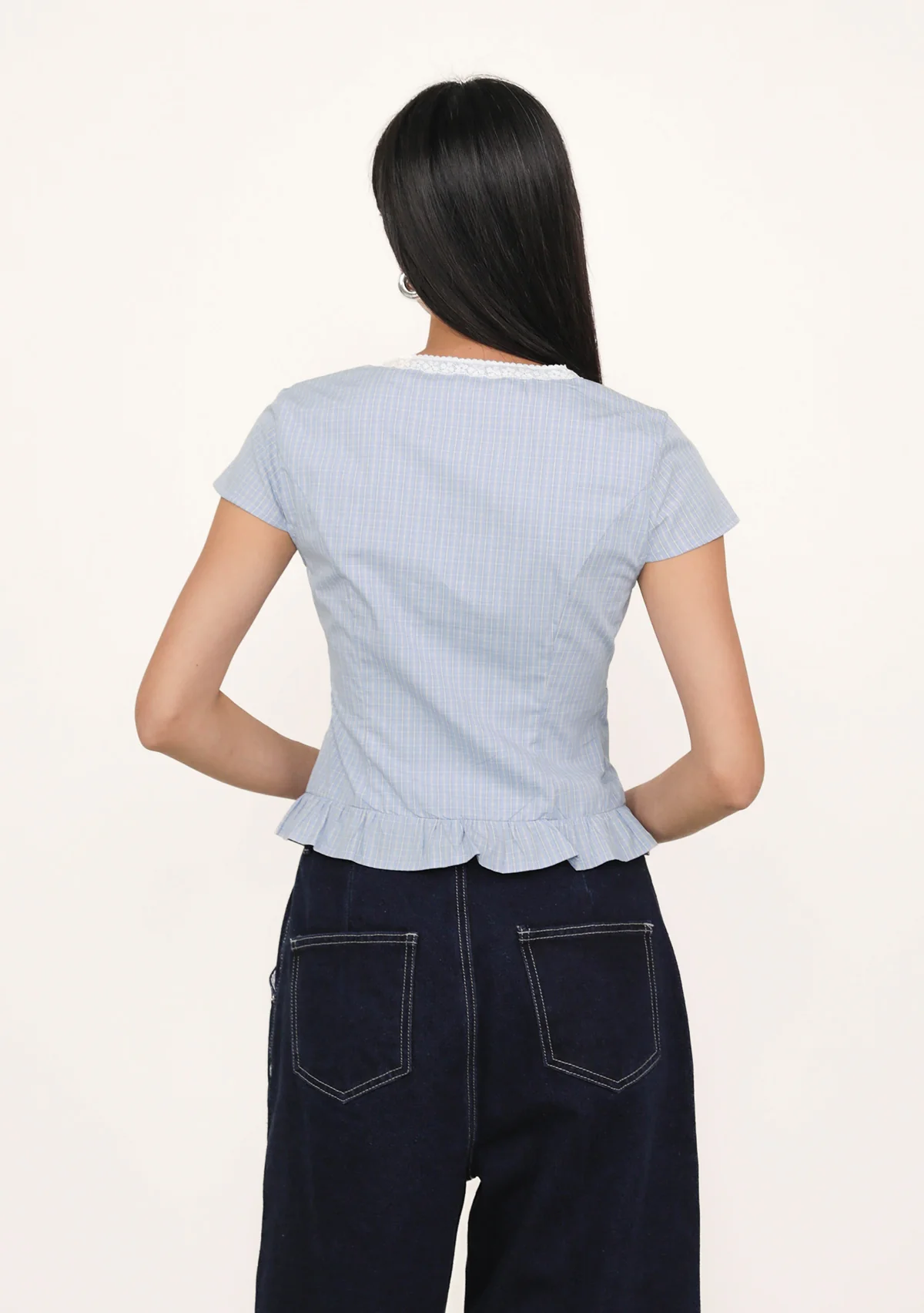 Manila Lace Trim Ribbon Blouse (Plaid) - Image 6