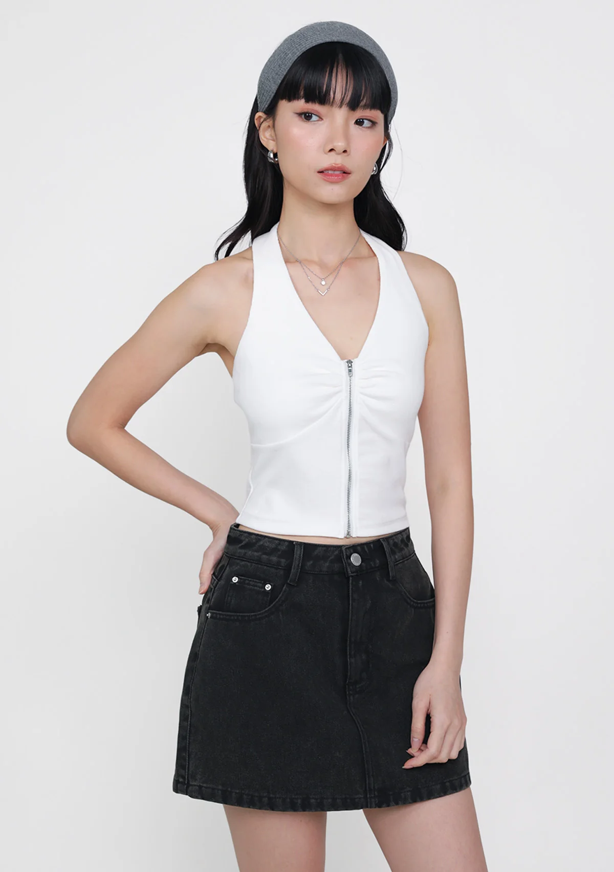 Marielle Zip Up Padded Halter Top