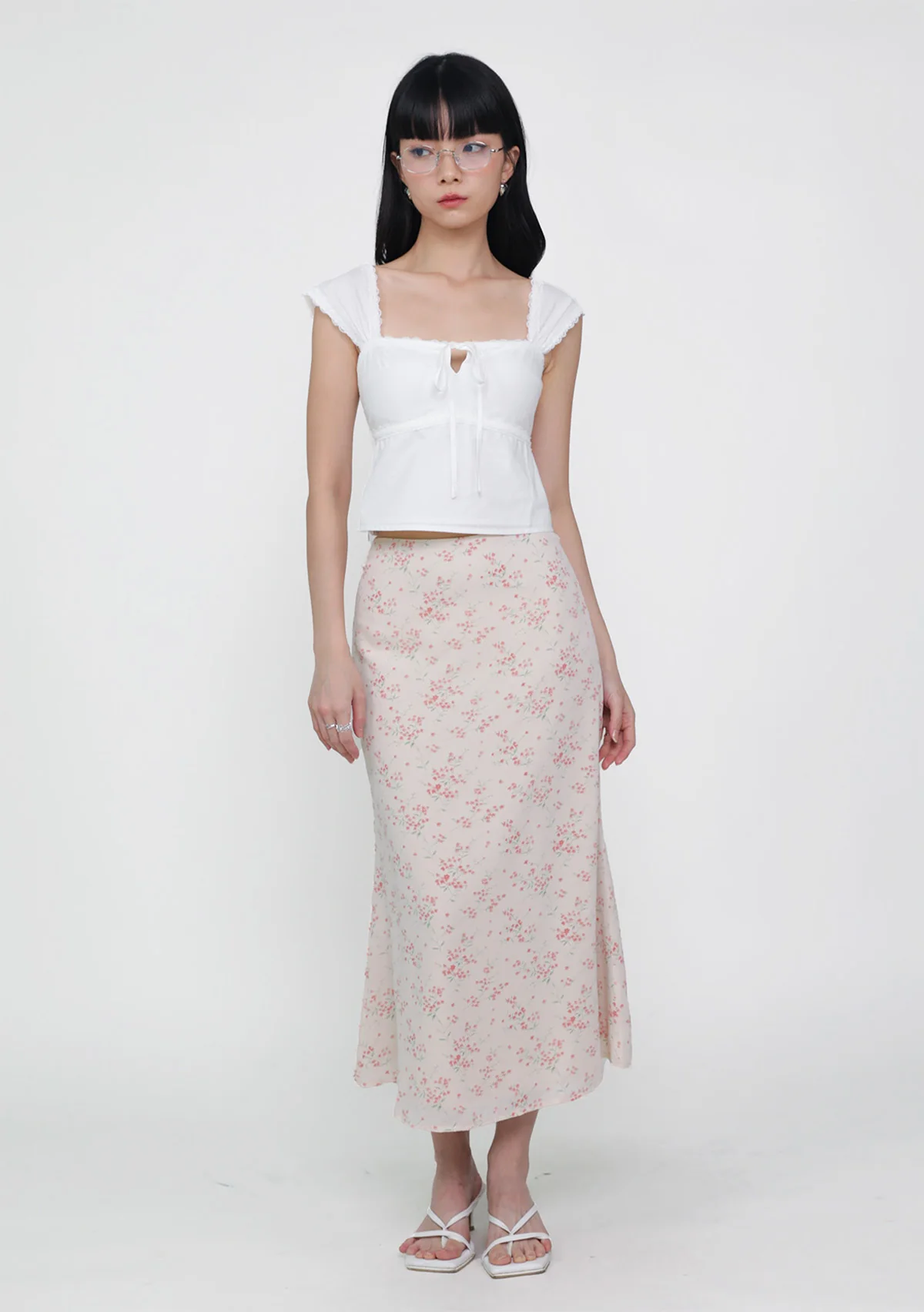 Marilyn Bias Cut Midi Skirt (Floral)