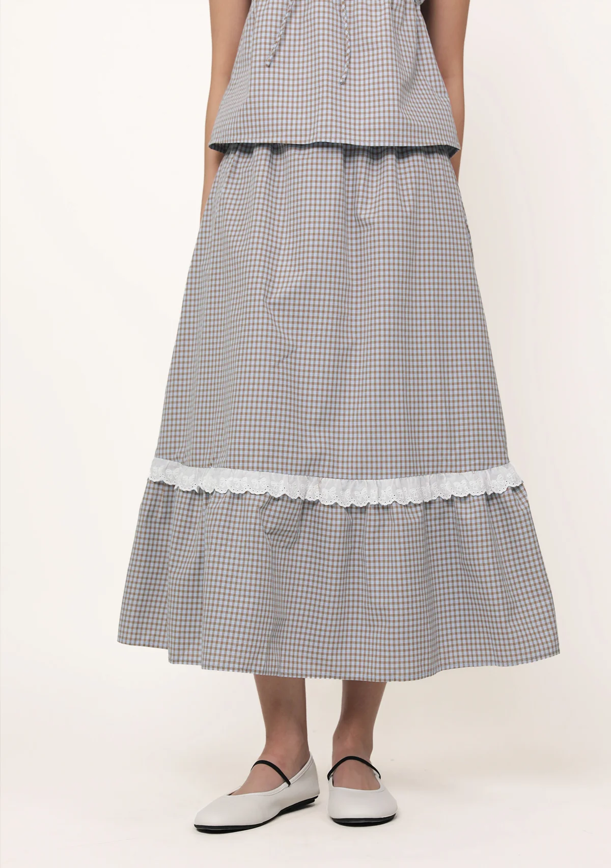 Mirelle Lace Trim Midi Skirt (Plaid) - Image 10