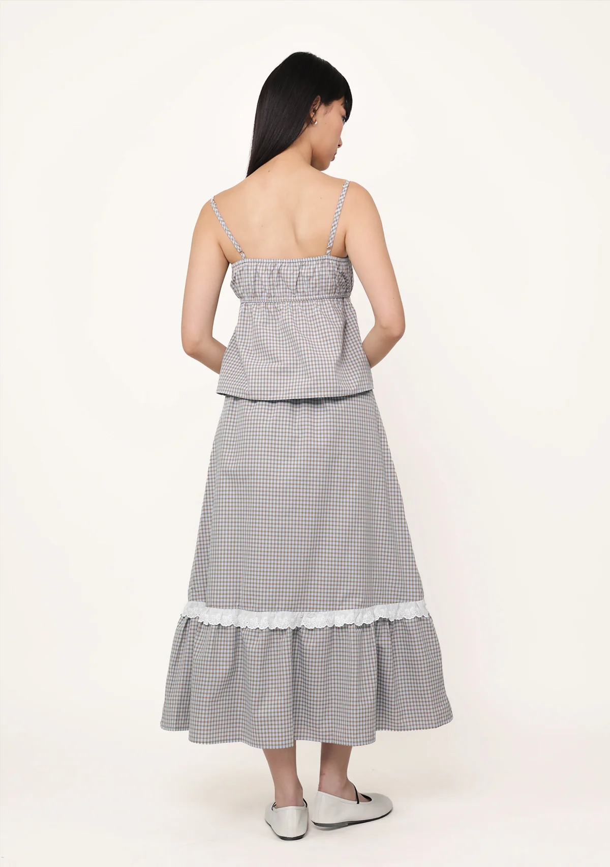 Mirelle Lace Trim Midi Skirt (Plaid) - Image 11