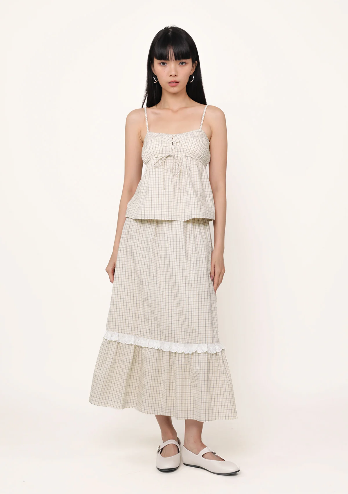 Mirelle Lace Trim Midi Skirt (Plaid) - Image 12