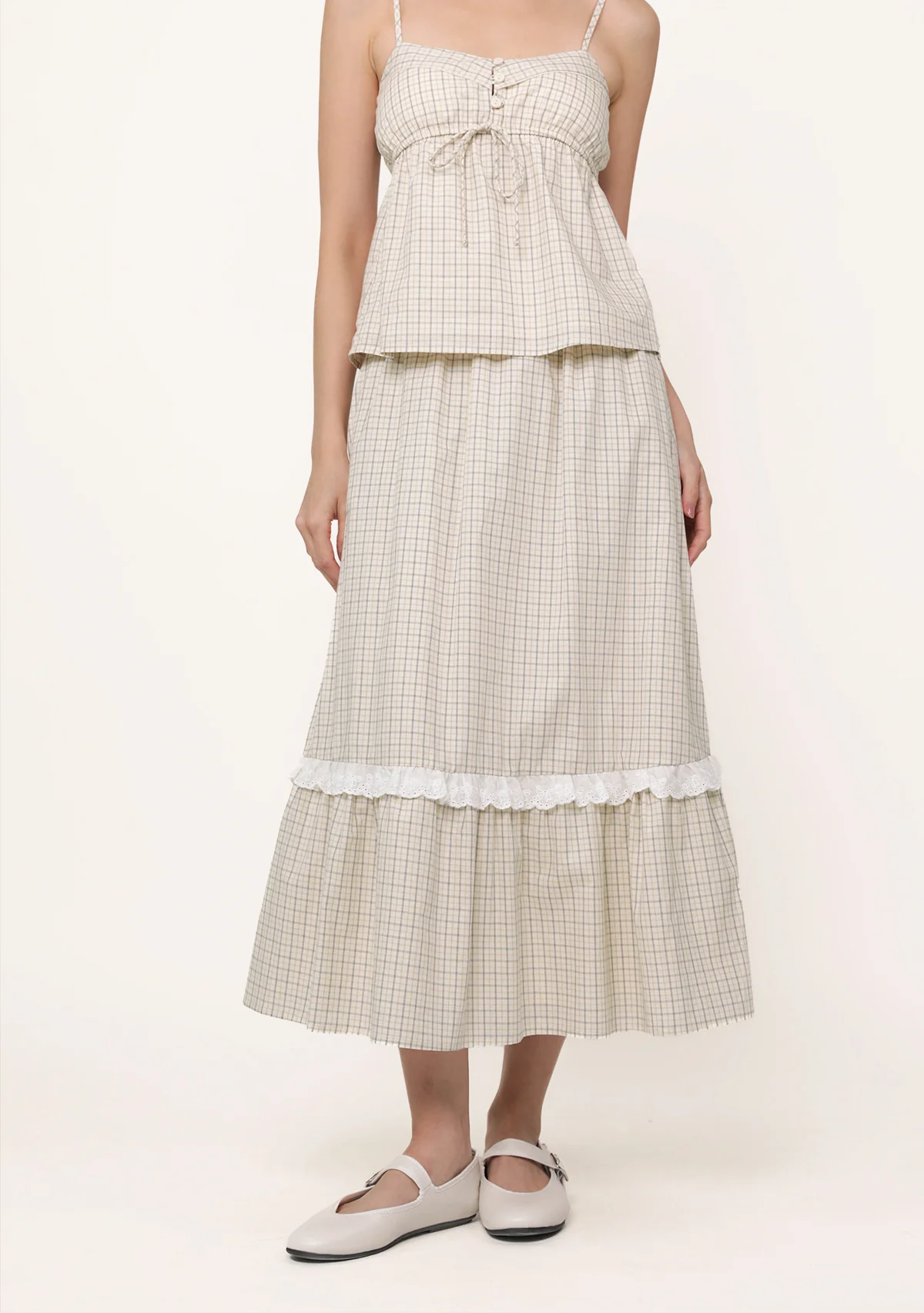 Mirelle Lace Trim Midi Skirt (Plaid) - Image 13