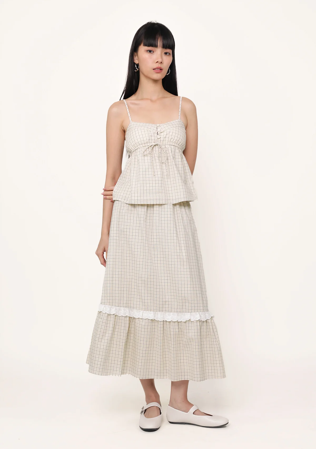 Mirelle Lace Trim Midi Skirt (Plaid) - Image 14
