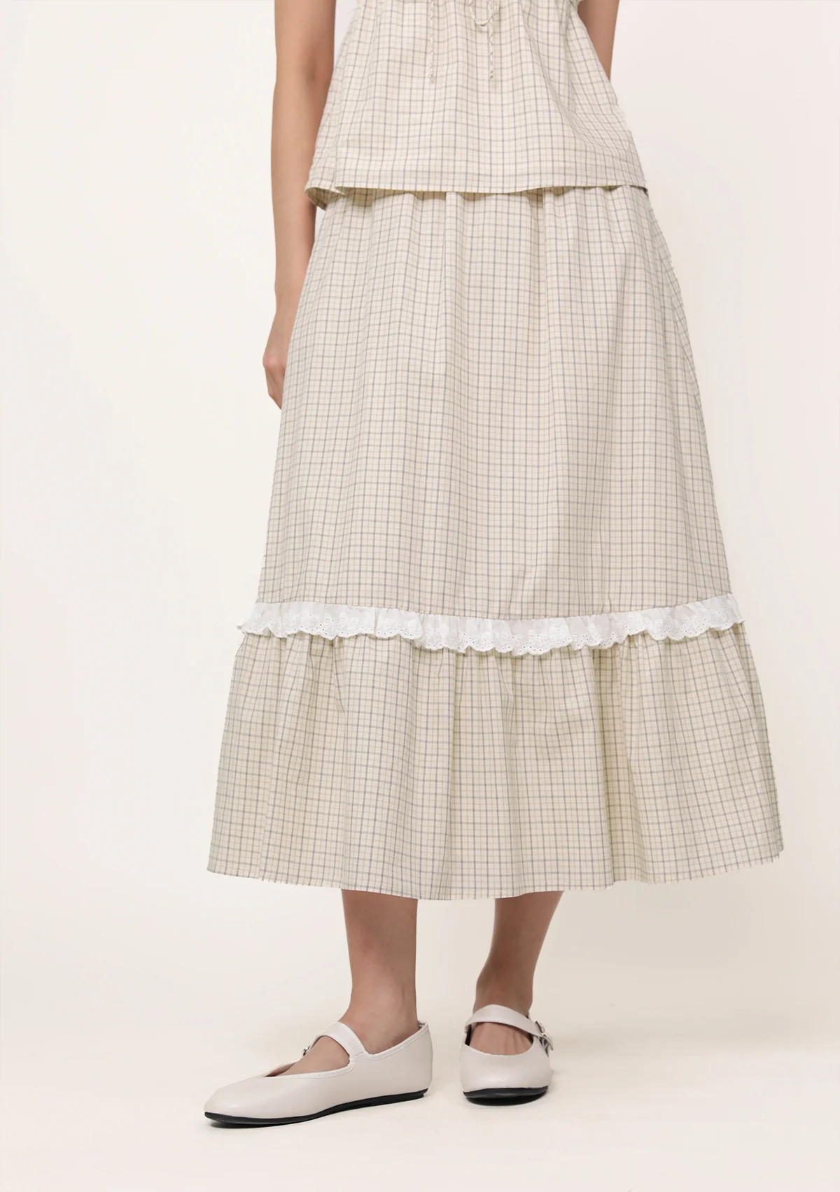 Mirelle Lace Trim Midi Skirt (Plaid) - Image 15