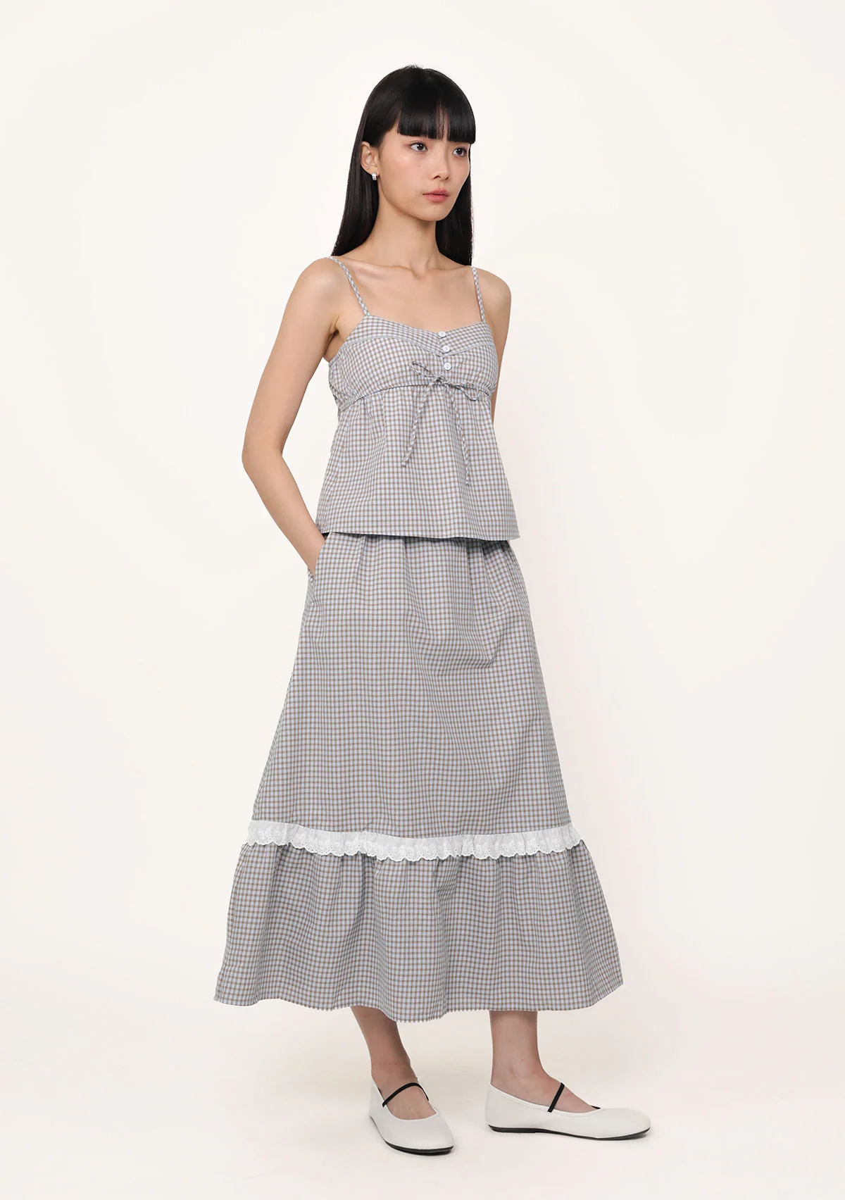 Mirelle Lace Trim Midi Skirt (Plaid) - Image 2