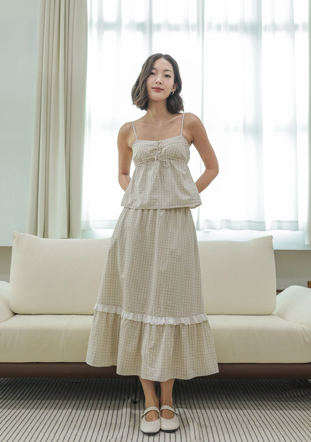 Mirelle Lace Trim Midi Skirt (Plaid) - Image 3