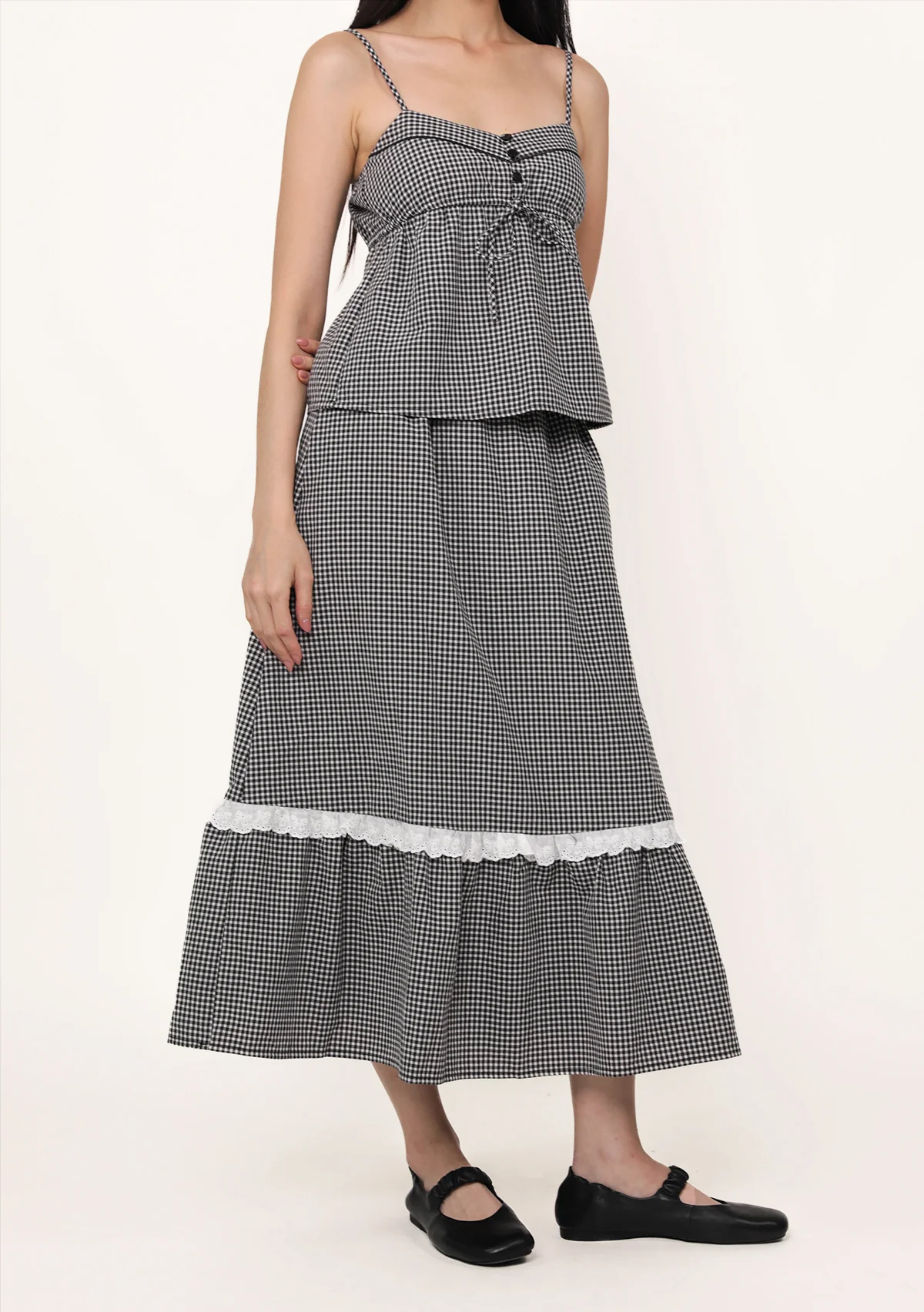 Mirelle Lace Trim Midi Skirt (Plaid) - Image 4
