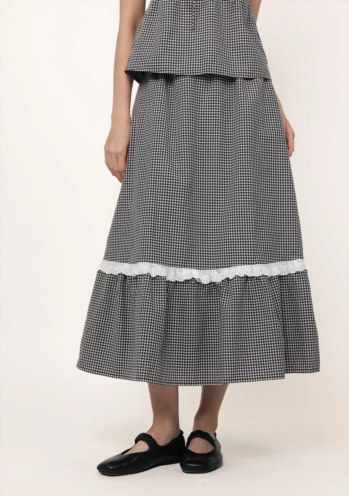 Mirelle Lace Trim Midi Skirt (Plaid) - Image 6