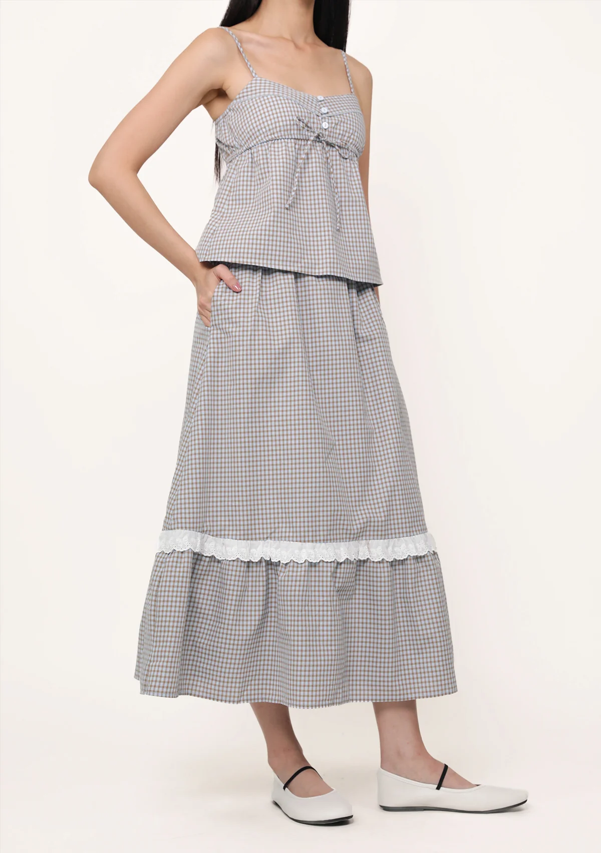 Mirelle Lace Trim Midi Skirt (Plaid) - Image 8