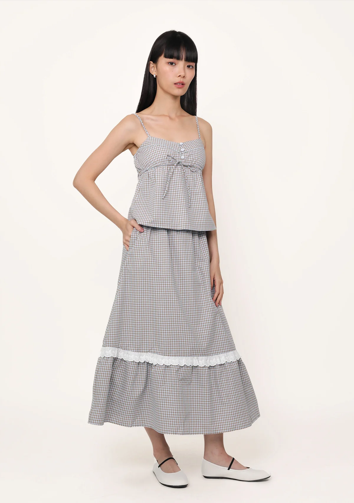 Mirelle Lace Trim Midi Skirt (Plaid) - Image 9