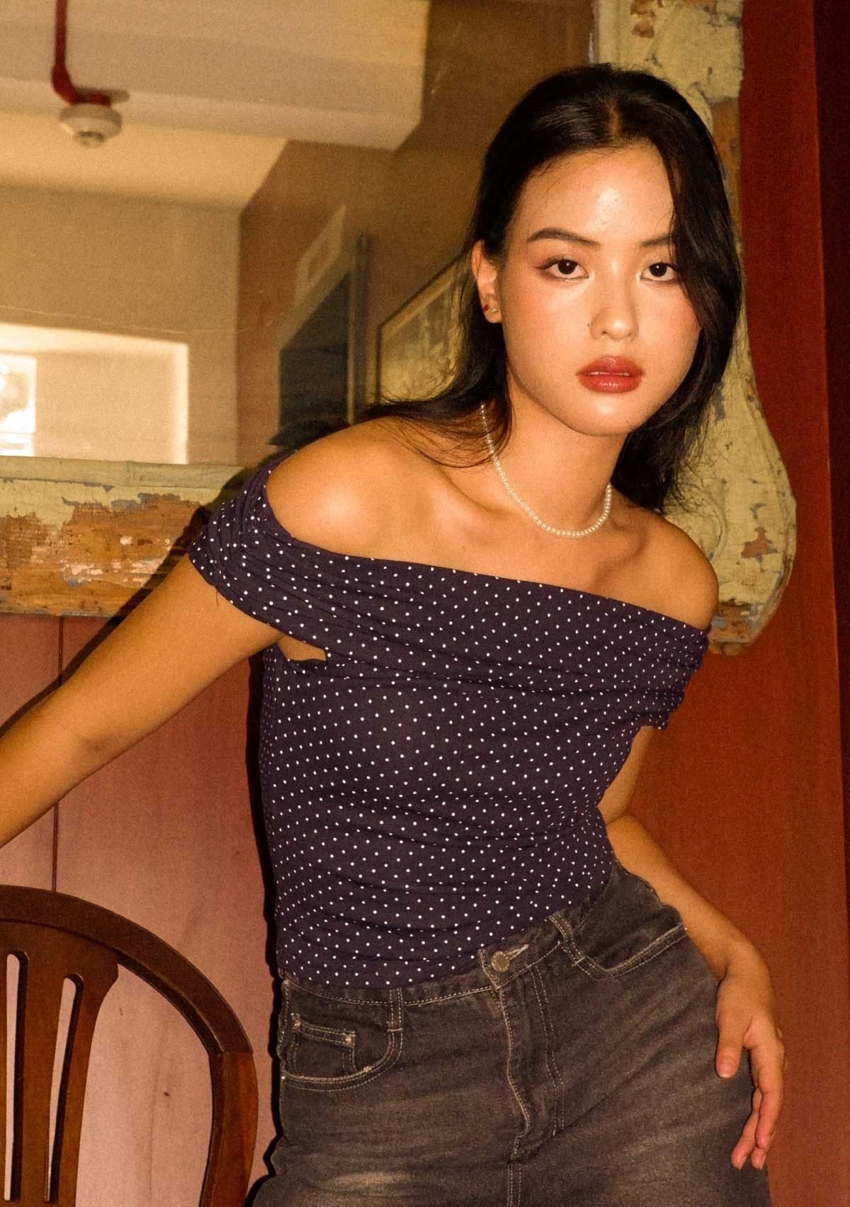 Mollie Off Shoulder Top (Polka Dot) - Image 3