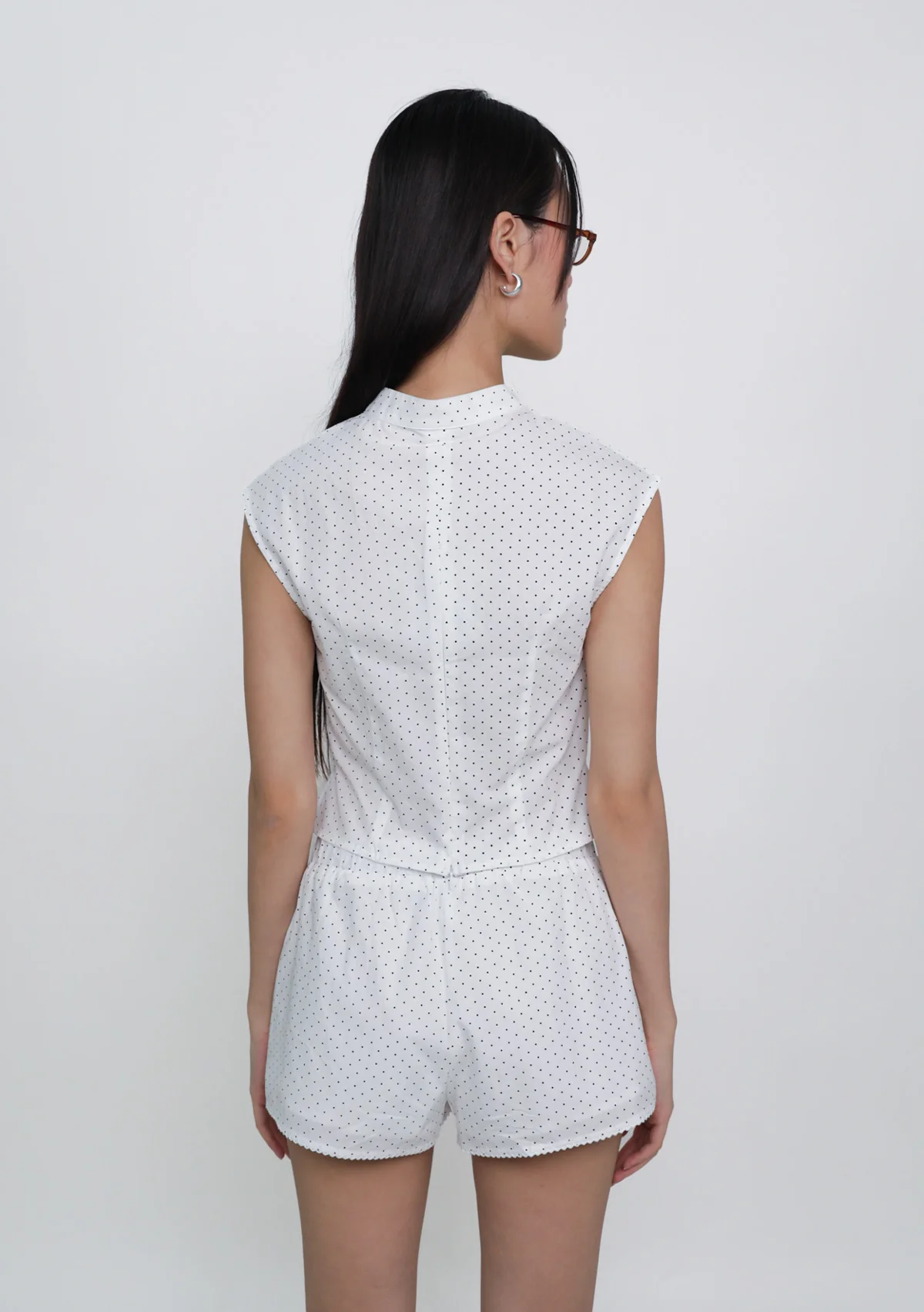 Ning Velvet Button Cheongsam Top (Polka Dot) - Image 10
