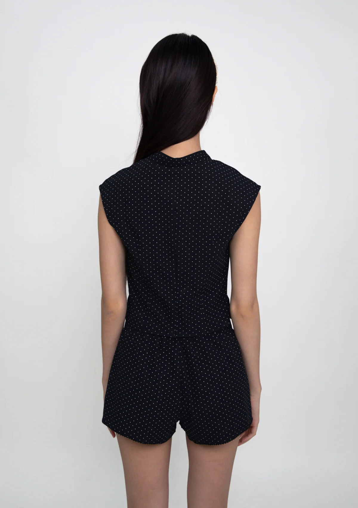 Ning Velvet Button Cheongsam Top (Polka Dot) - Image 4