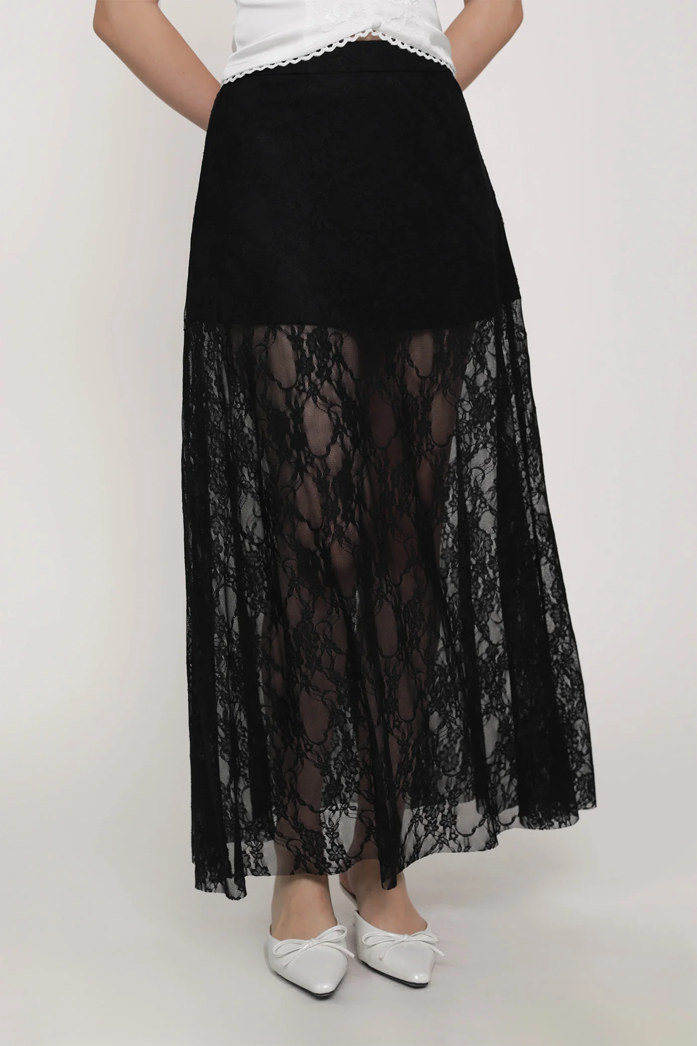 Noir Lace Overlay Maxi Skirt - Image 15
