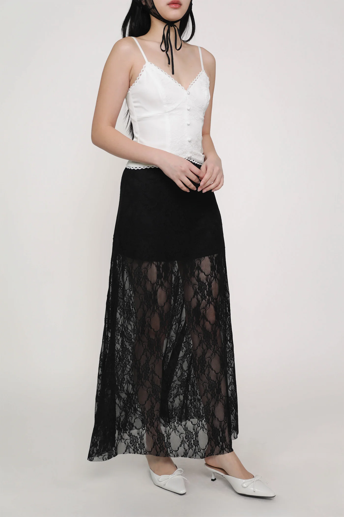 Noir Lace Overlay Maxi Skirt - Image 16