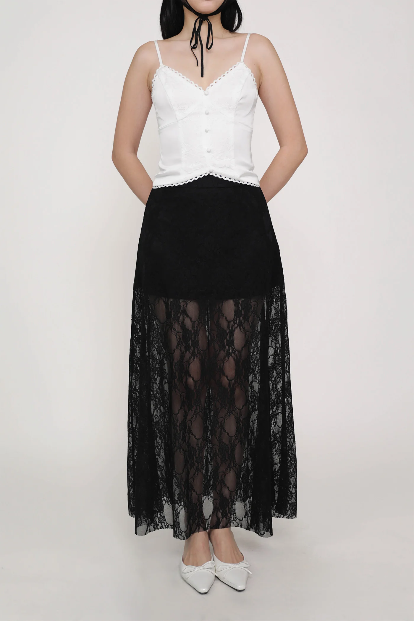 Noir Lace Overlay Maxi Skirt - Image 6