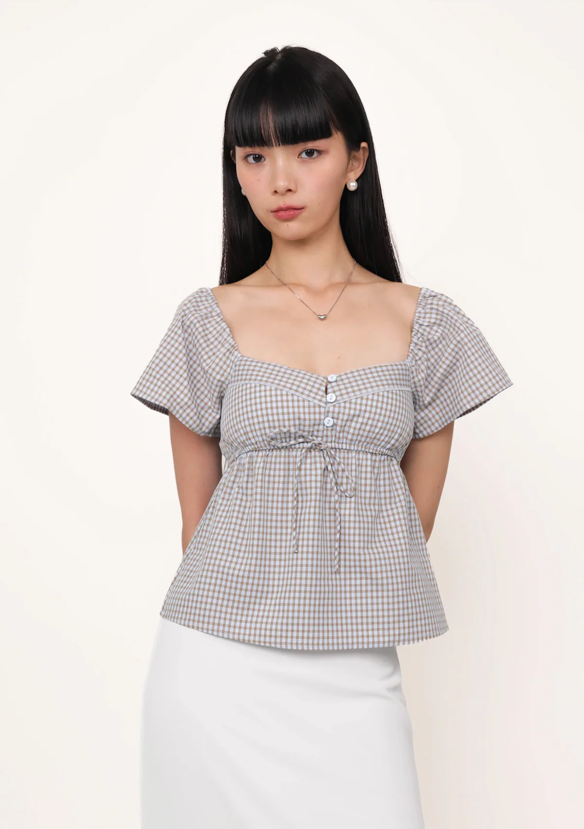 Nora Sleeve Padded Top (Plaid) - Image 3