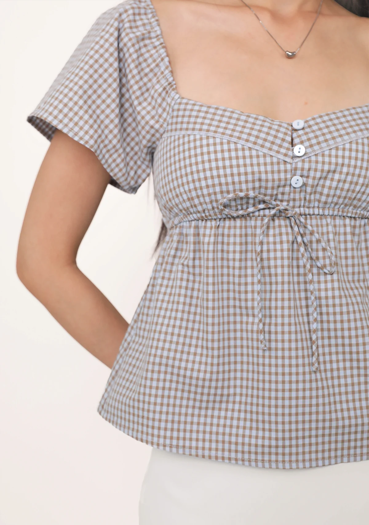 Nora Sleeve Padded Top (Plaid) - Image 4