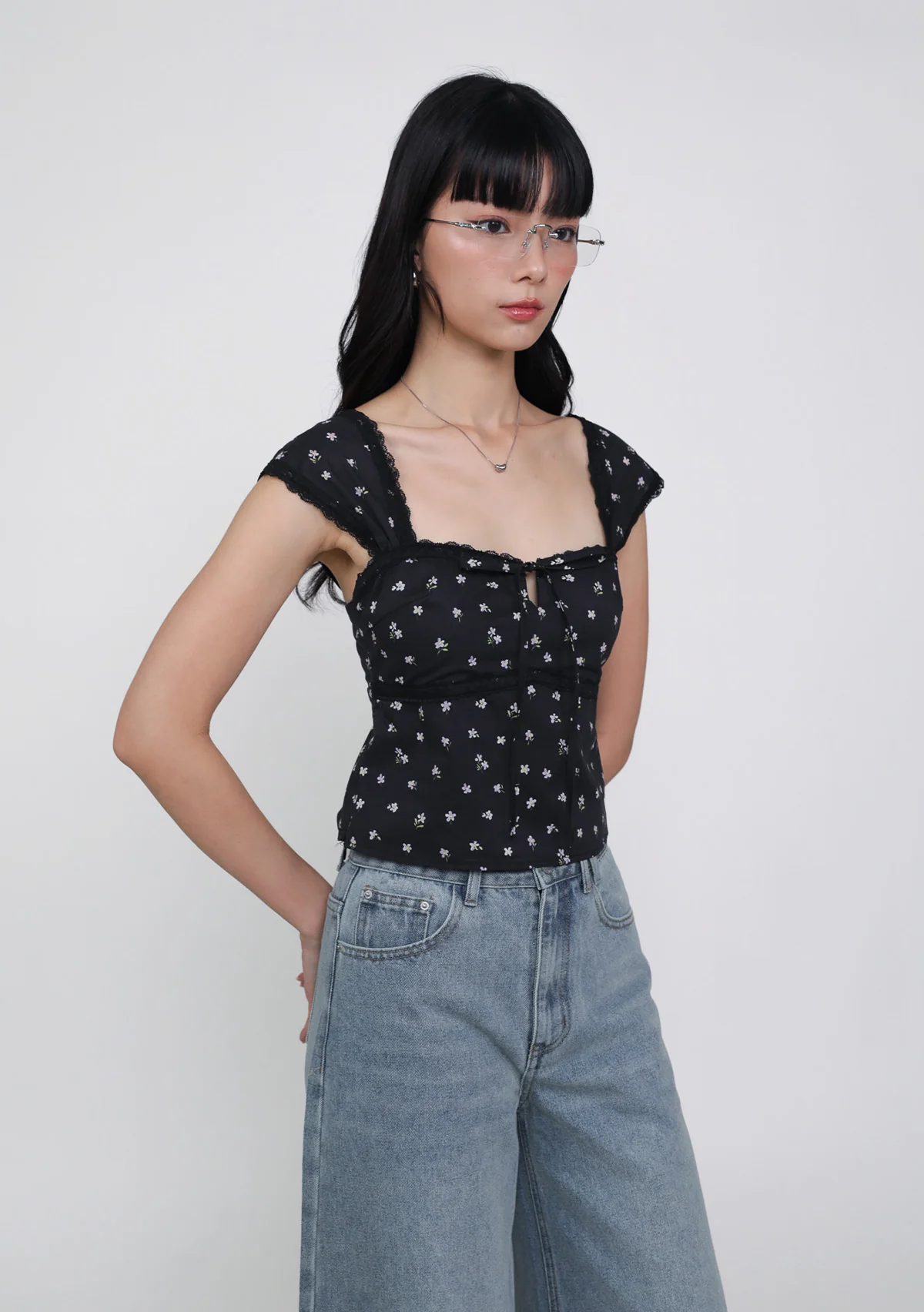 Nyu Ribbon Lace Trim Padded Top (Floral) - Image 13
