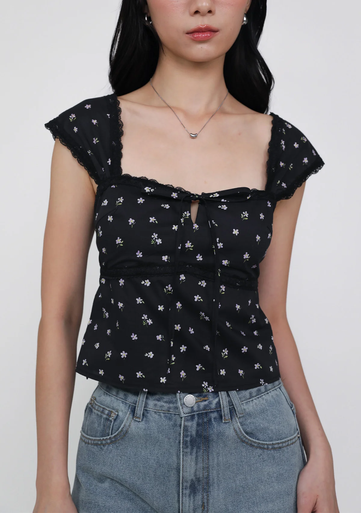 Nyu Ribbon Lace Trim Padded Top (Floral) - Image 14