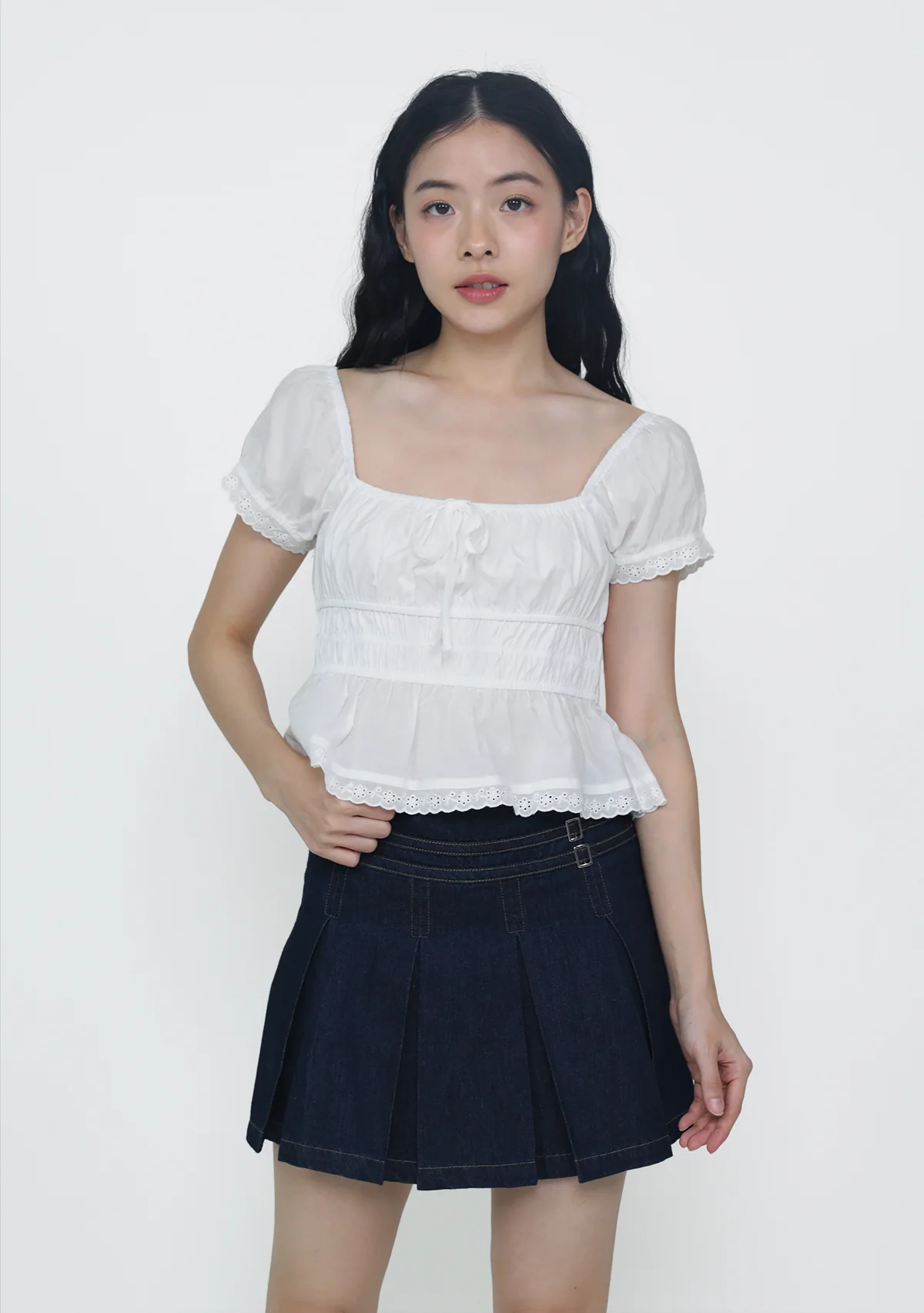 Skye Pleated Denim Skorts - Image 13