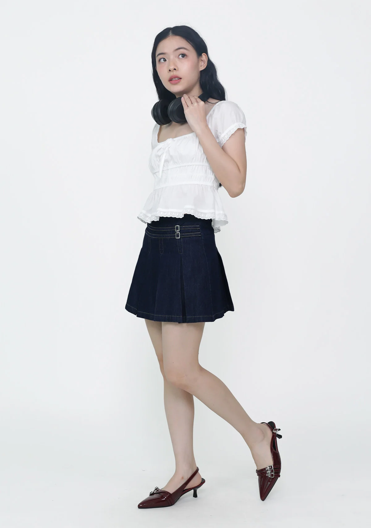 Skye Pleated Denim Skorts - Image 14