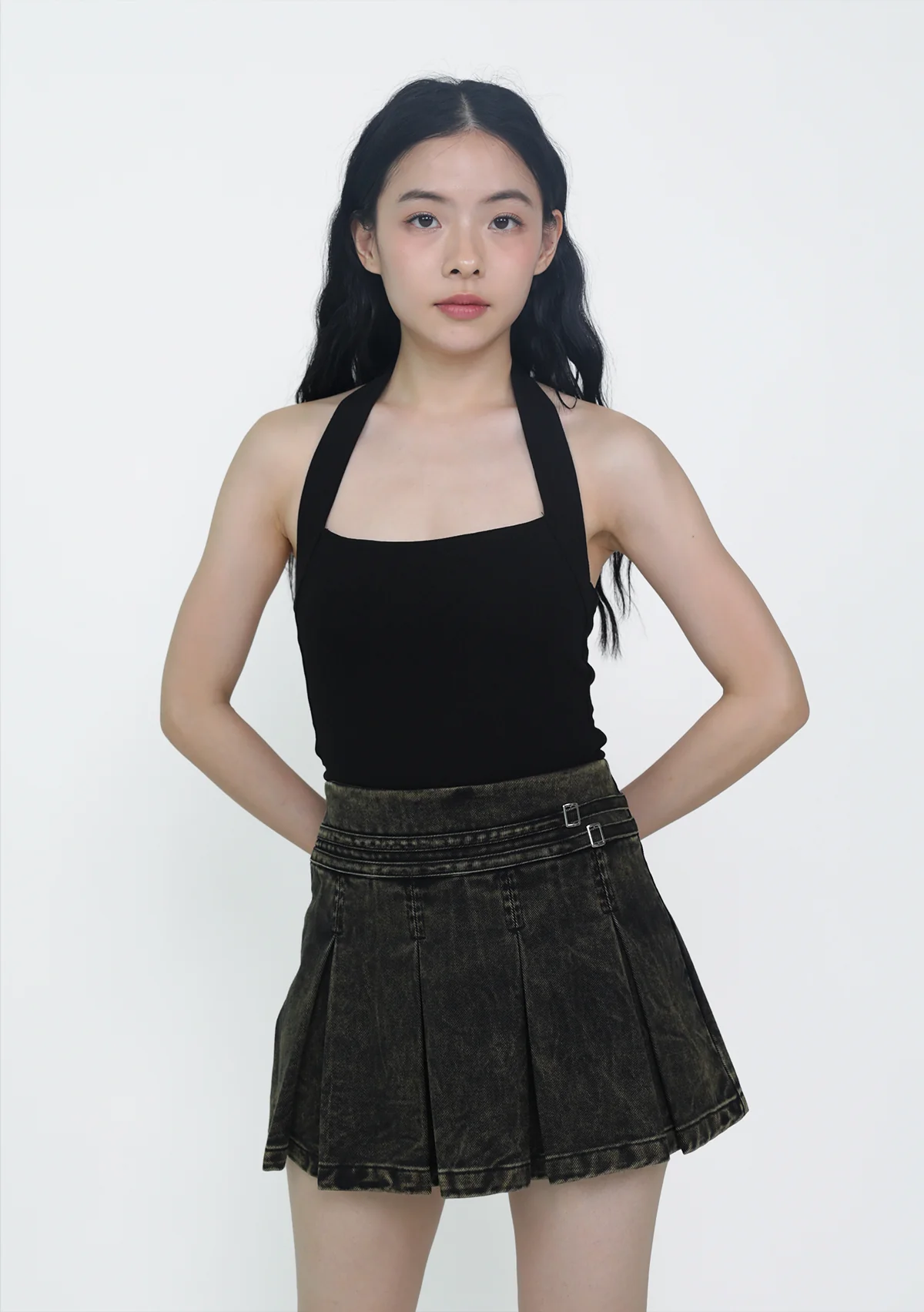 Skye Pleated Denim Skorts - Image 3