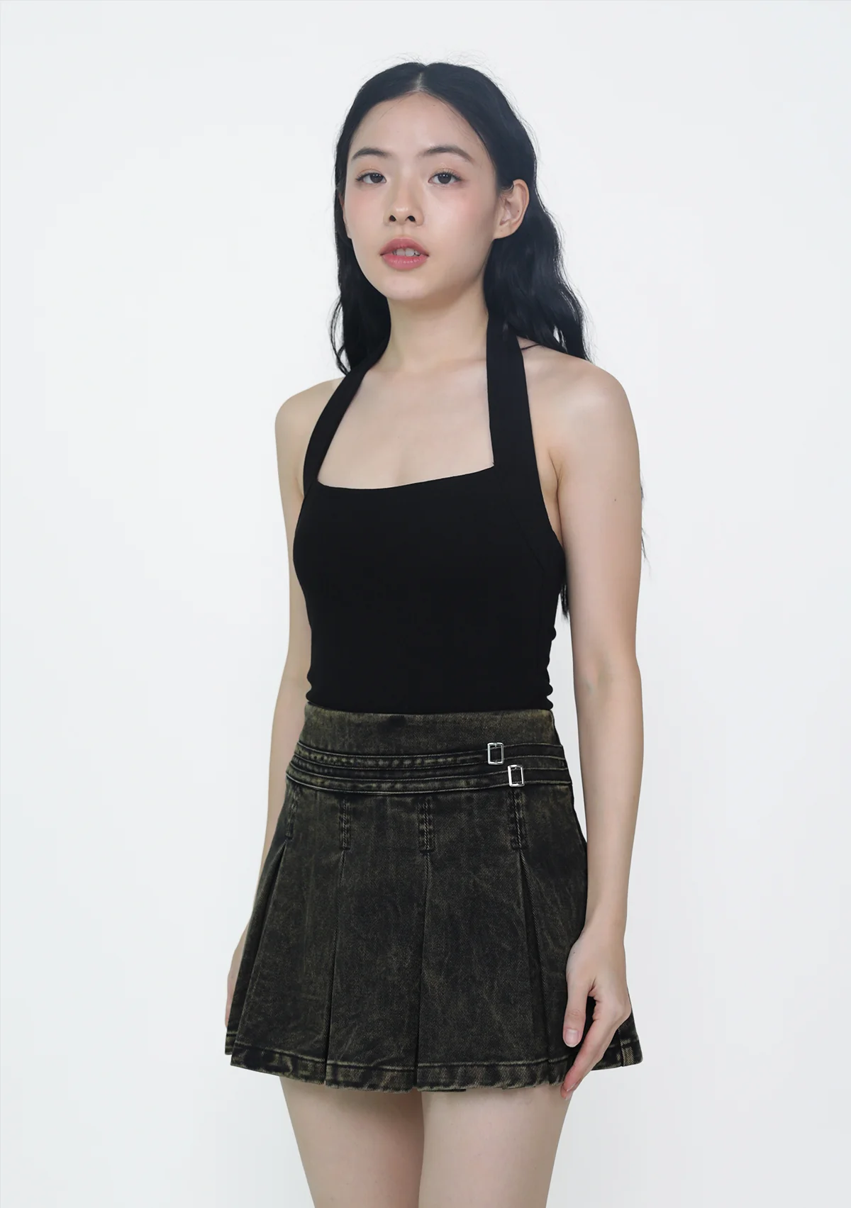 Skye Pleated Denim Skorts - Image 6
