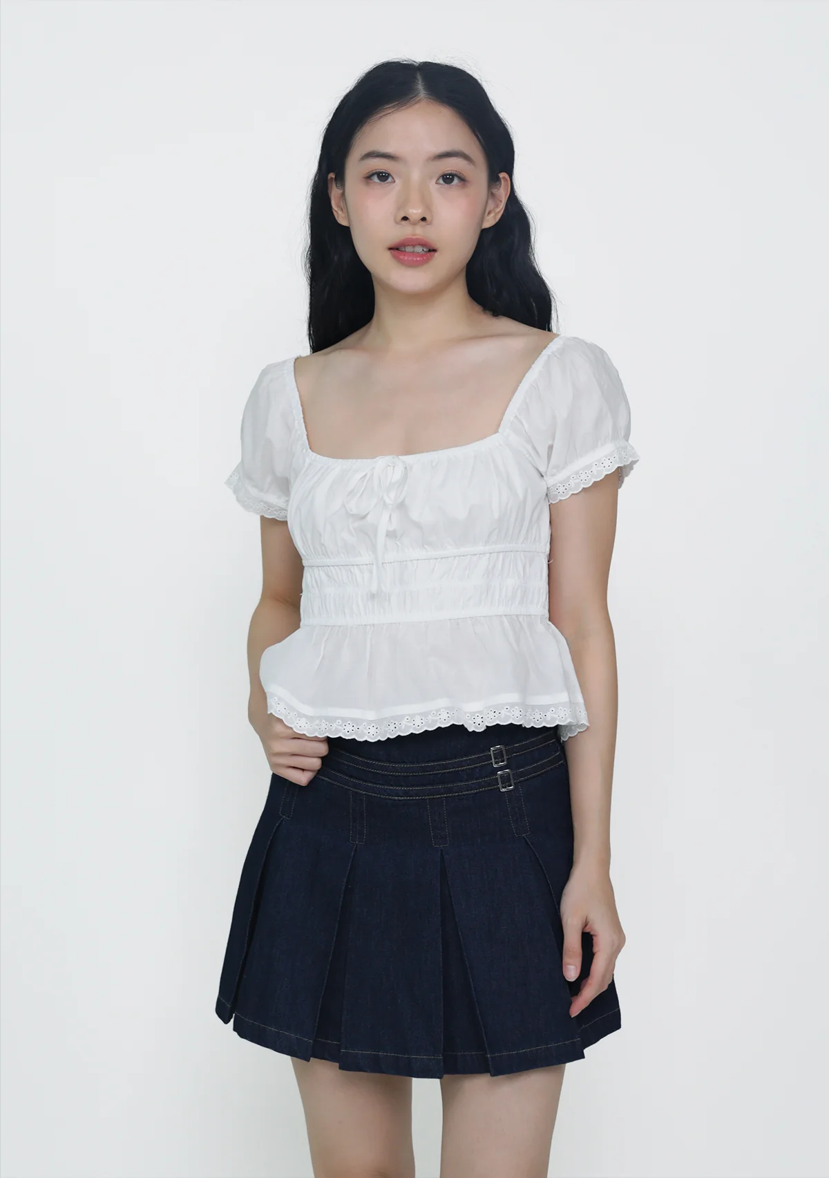 Skye Pleated Denim Skorts - Image 8