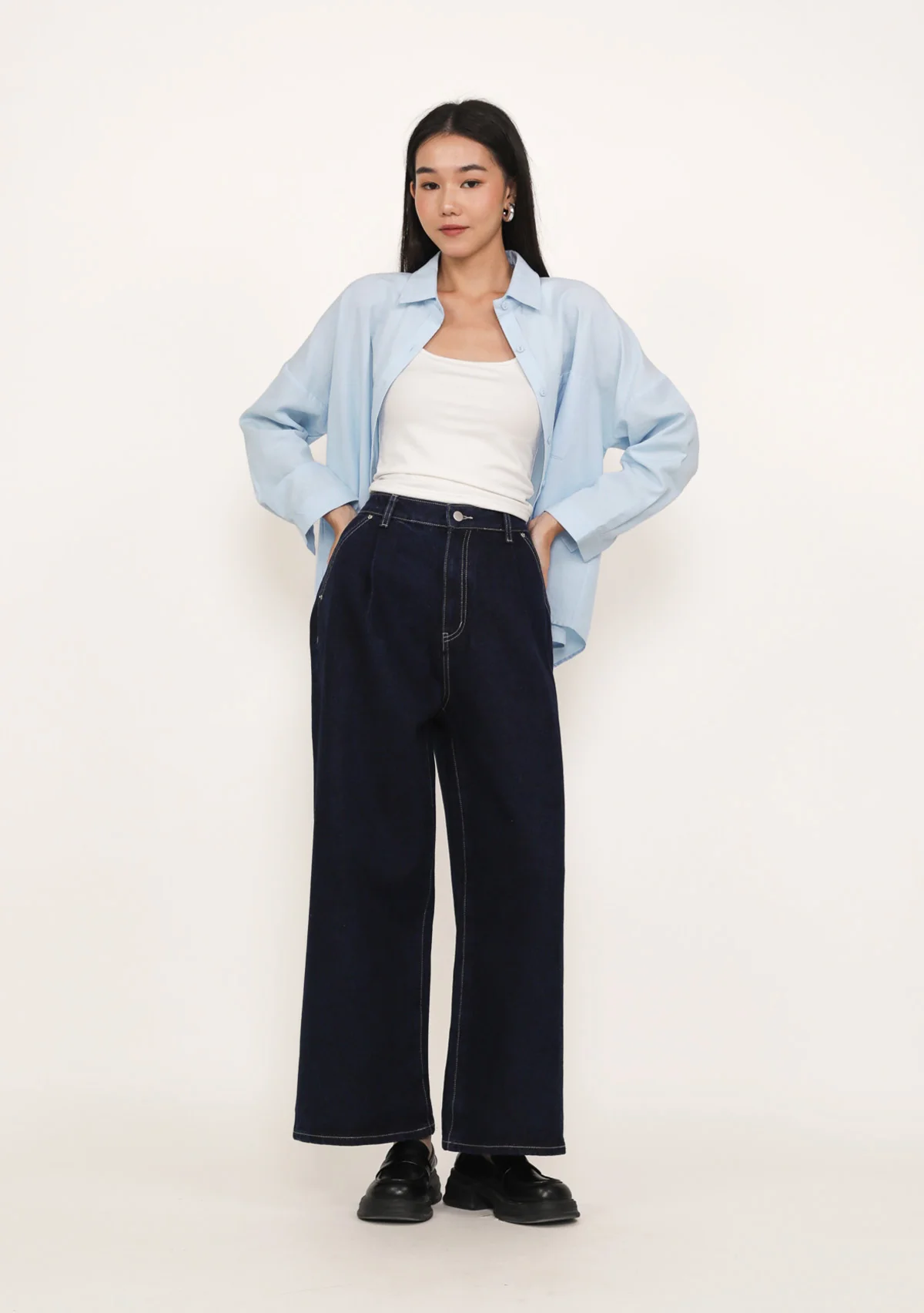 Ryson Pleated Wide Leg Denim Jeans