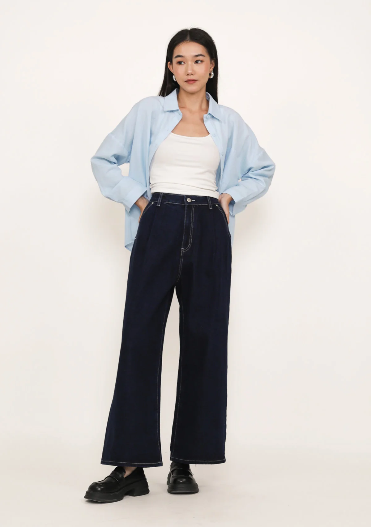 Ryson Pleated Wide Leg Denim Jeans - Image 4