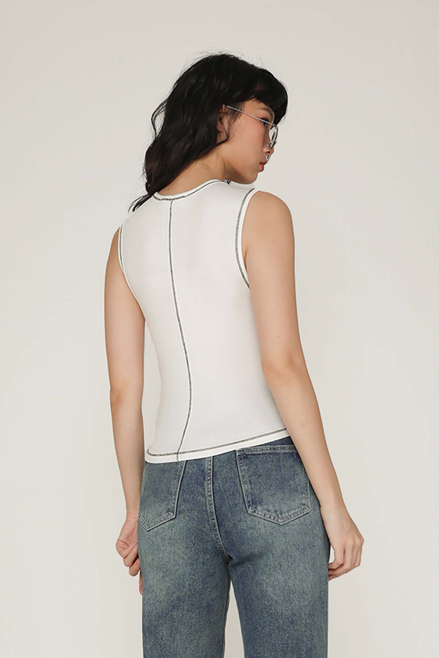 Rory Contrast Stitching Curved Hem Top Limited Edition - Image 10