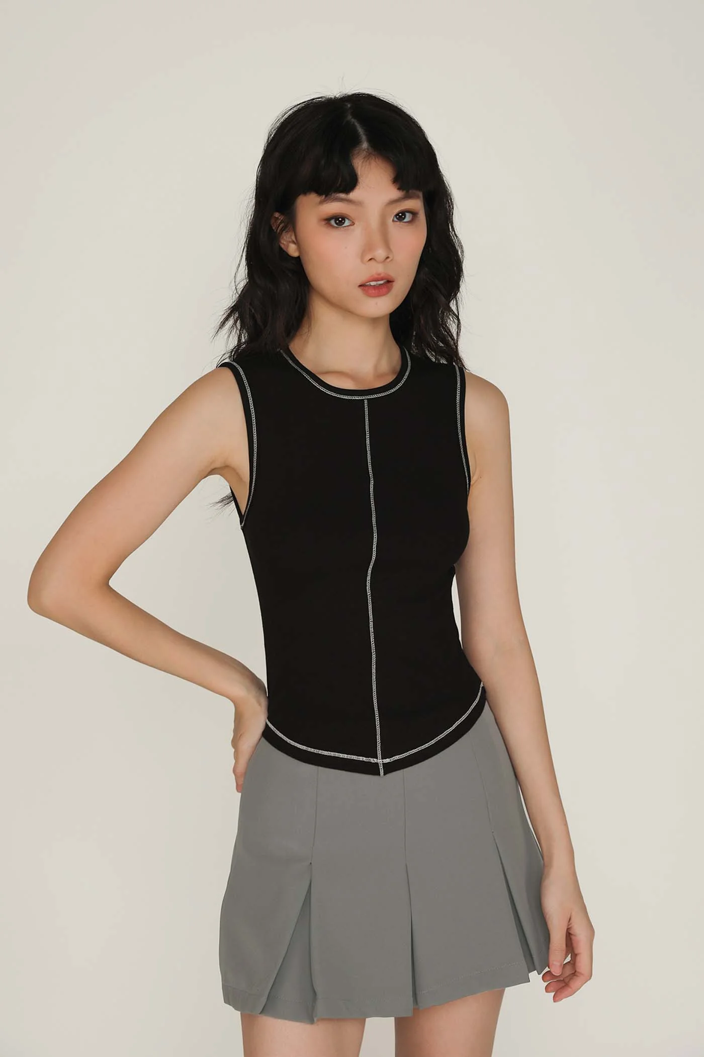 Rory Contrast Stitching Curved Hem Top Limited Edition - Image 17