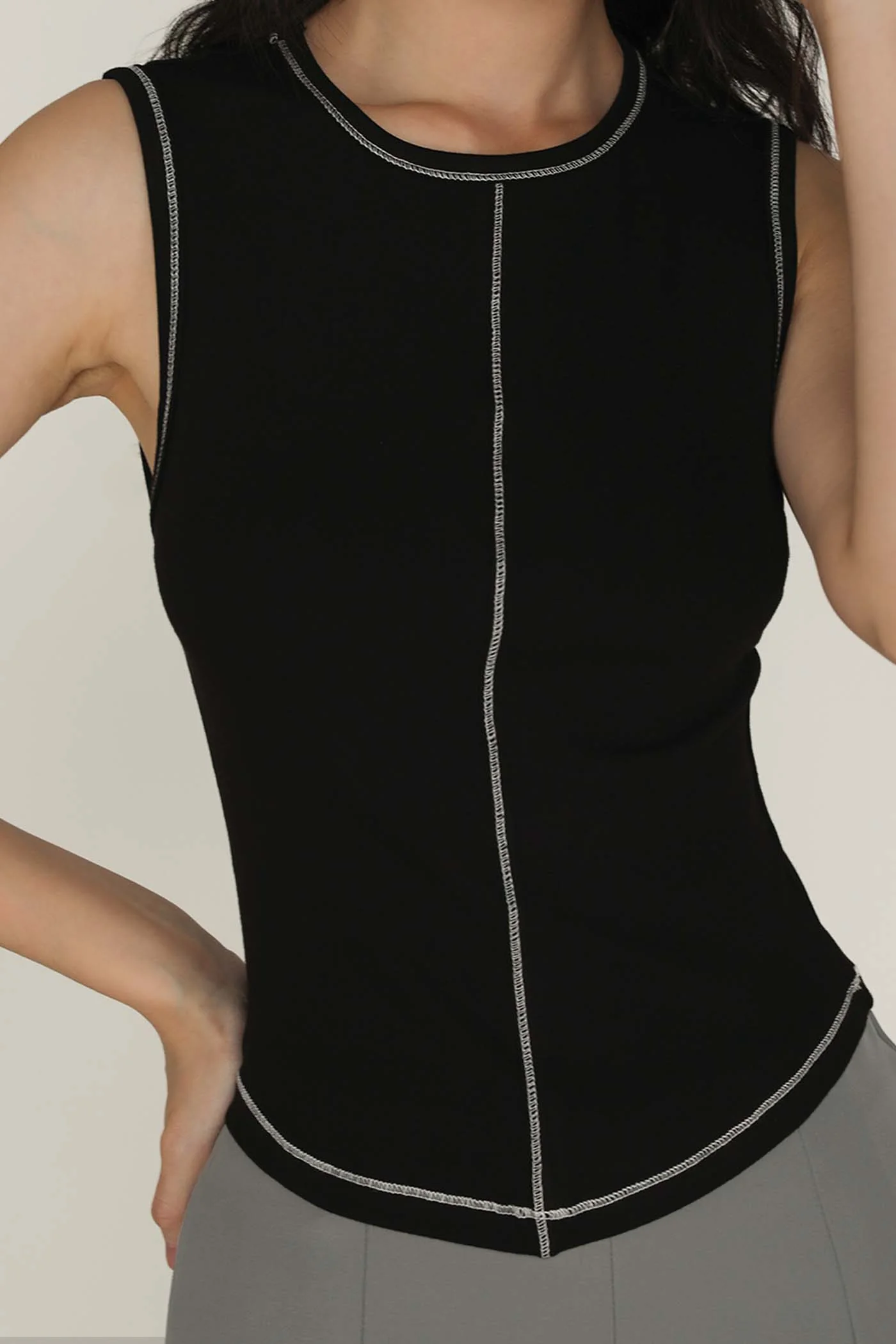 Rory Contrast Stitching Curved Hem Top Limited Edition - Image 18