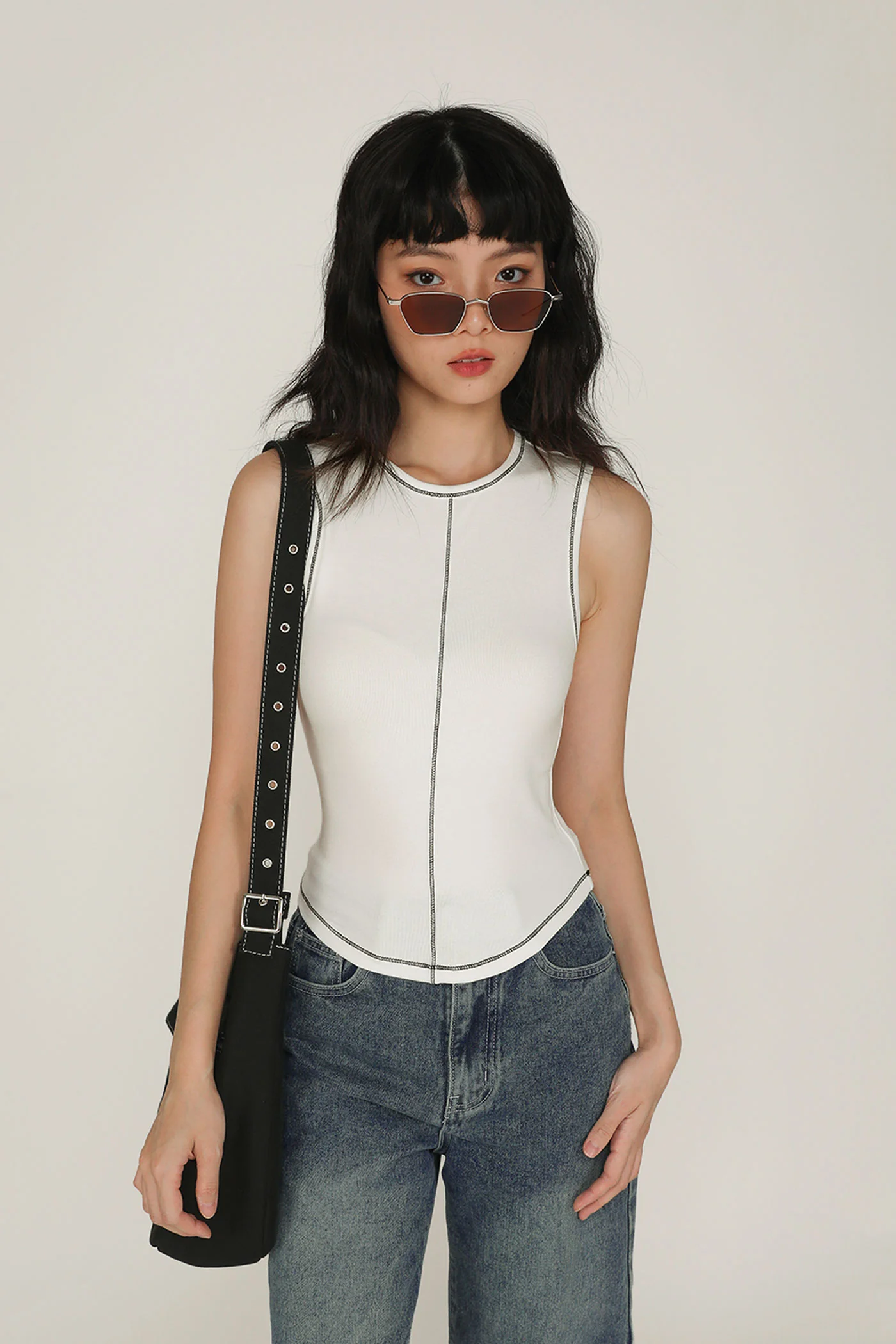 Rory Contrast Stitching Curved Hem Top Limited Edition - Image 2