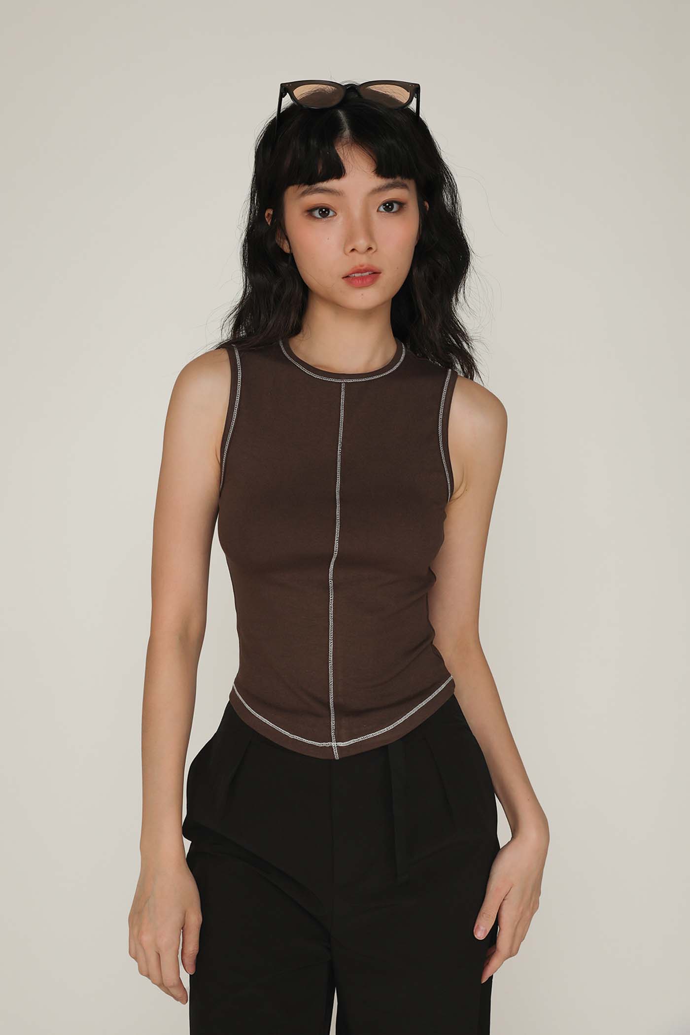 Rory Contrast Stitching Curved Hem Top Limited Edition - Image 25
