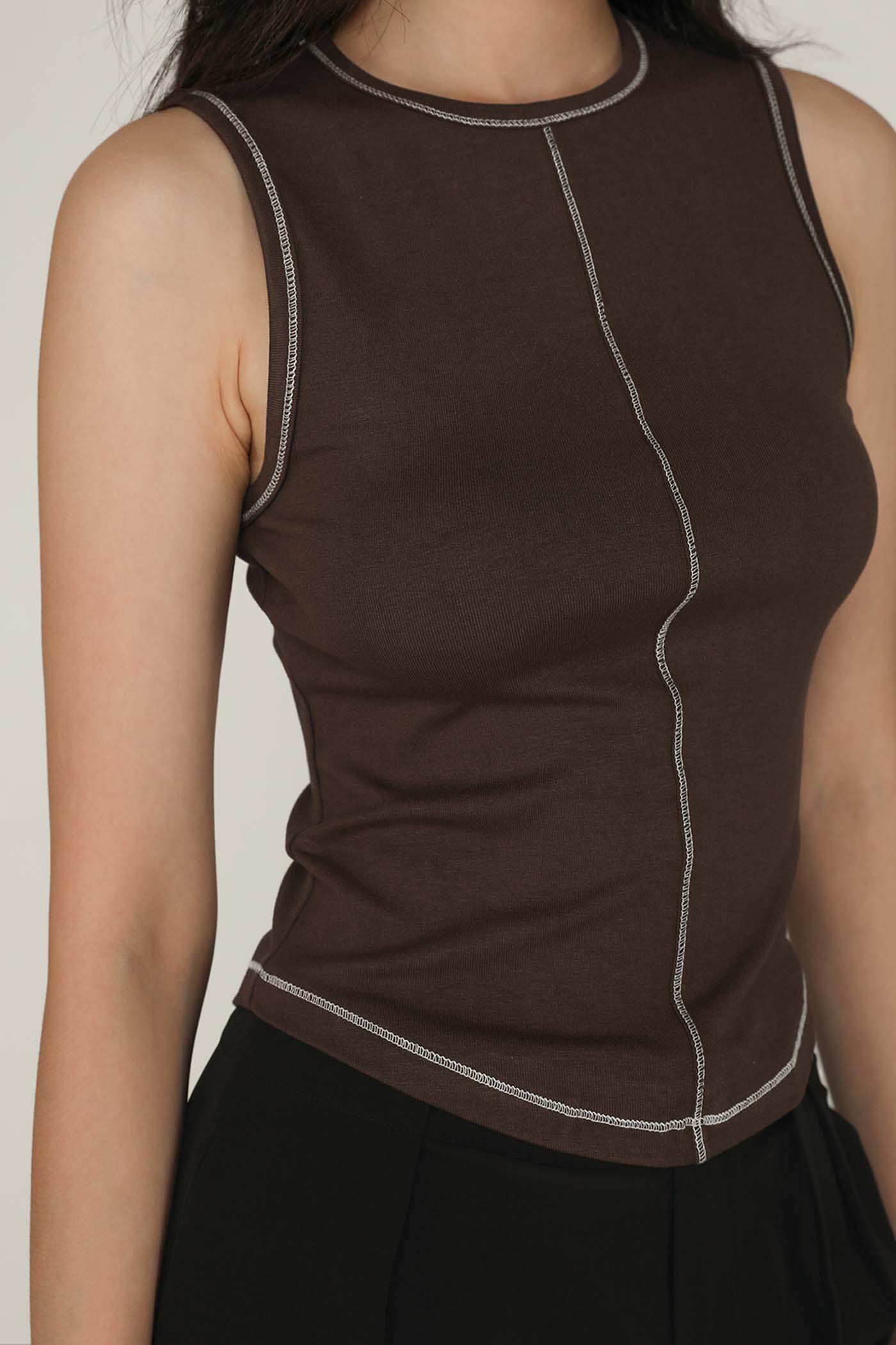 Rory Contrast Stitching Curved Hem Top Limited Edition - Image 26