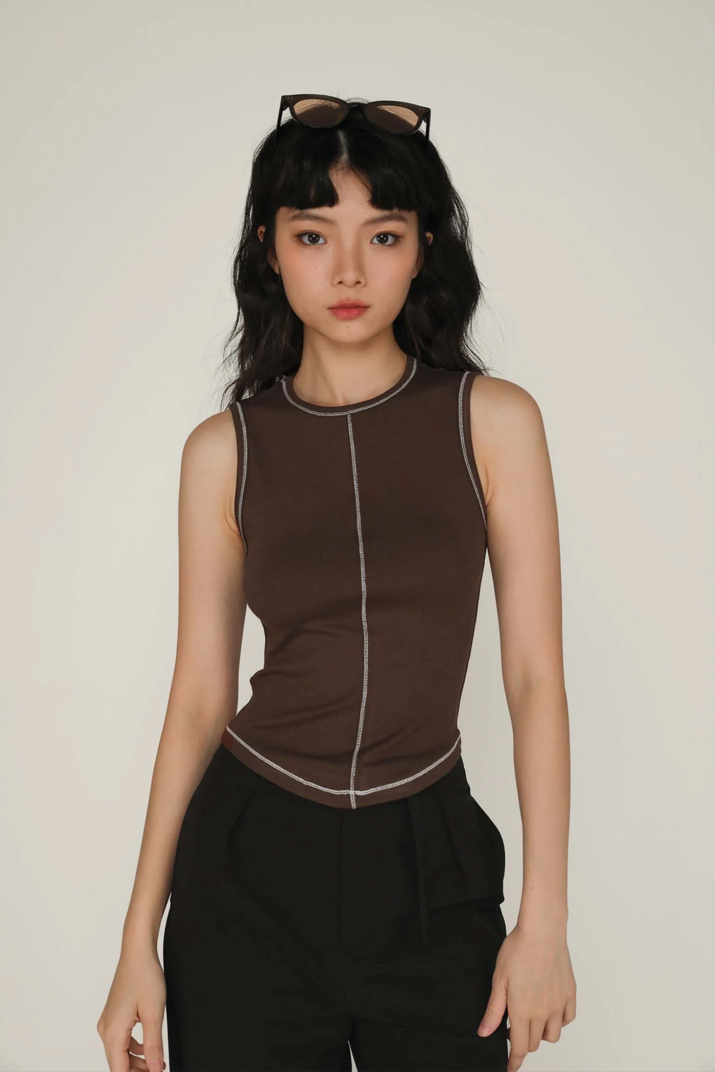 Rory Contrast Stitching Curved Hem Top Limited Edition - Image 28