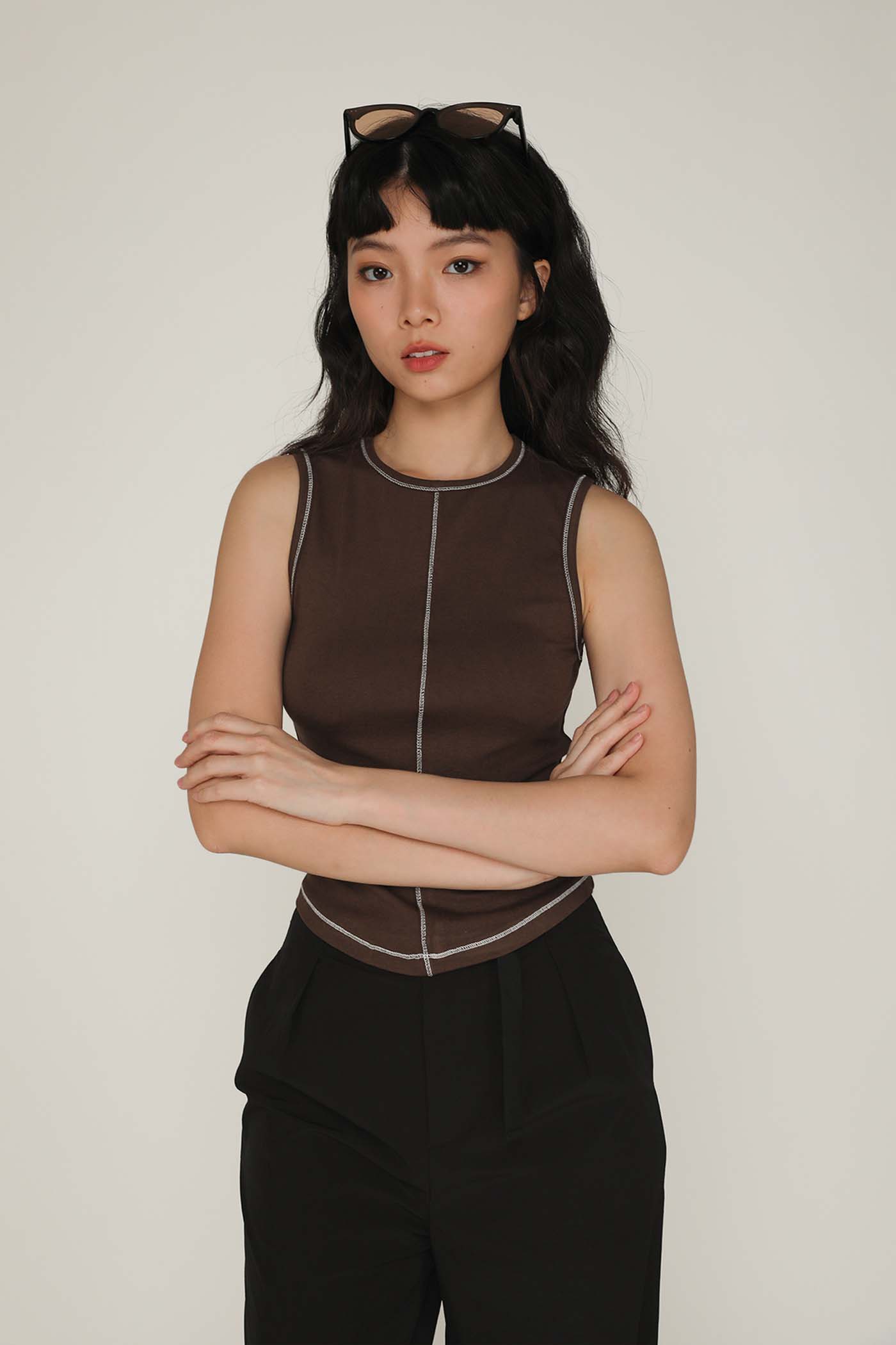 Rory Contrast Stitching Curved Hem Top Limited Edition - Image 8