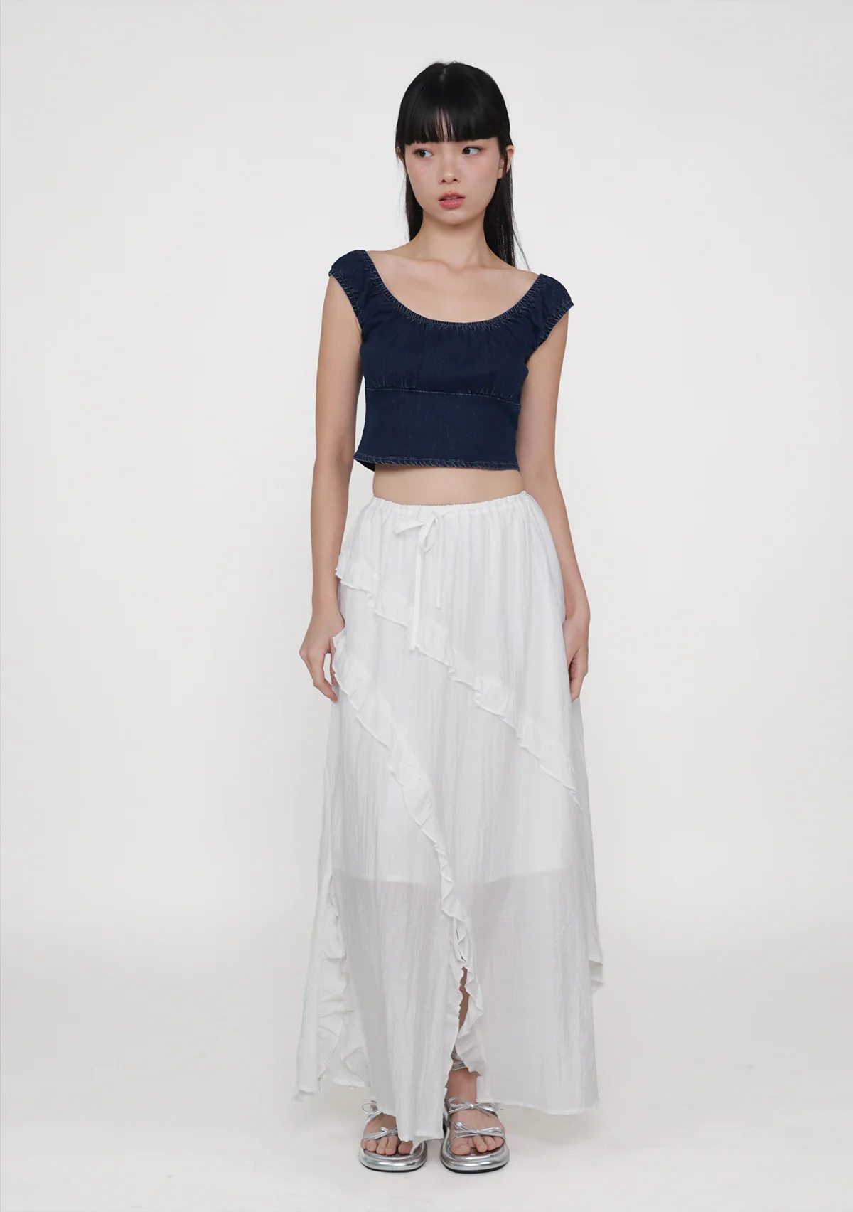 Keidi Ruched Denim Top - Image 2