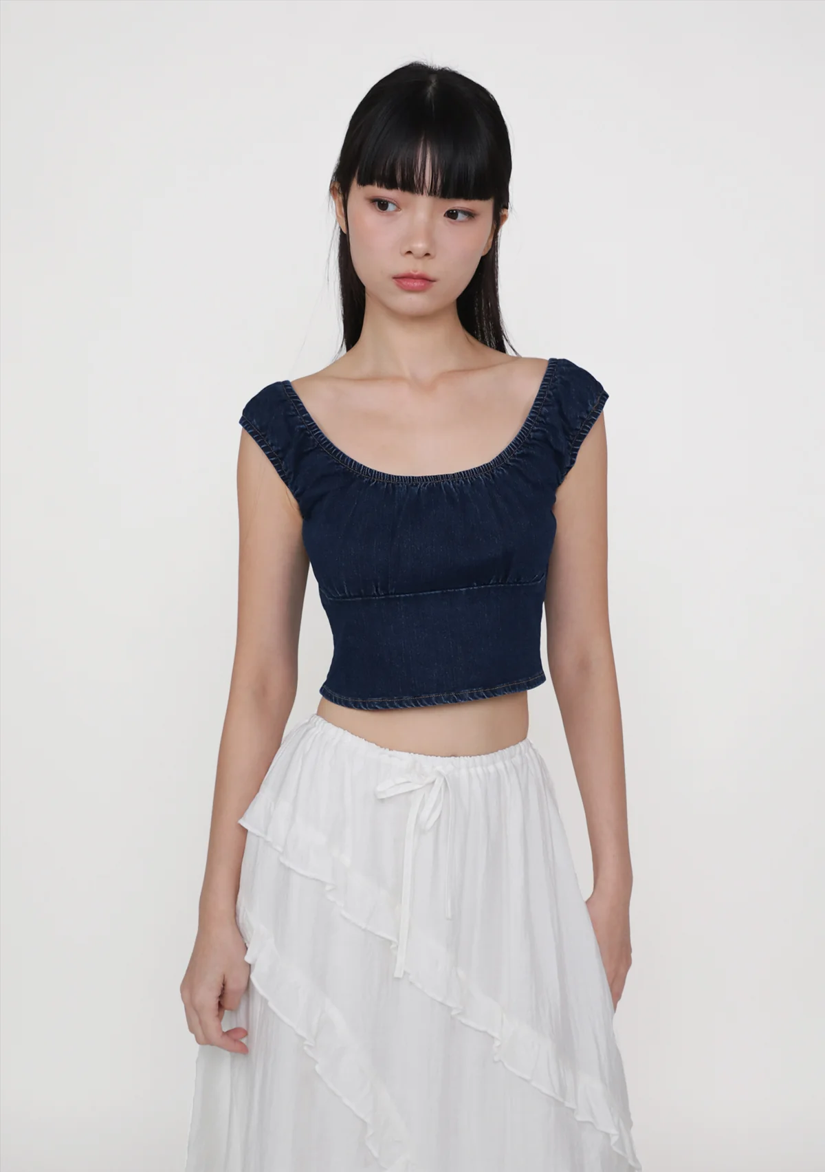 Keidi Ruched Denim Top - Image 5