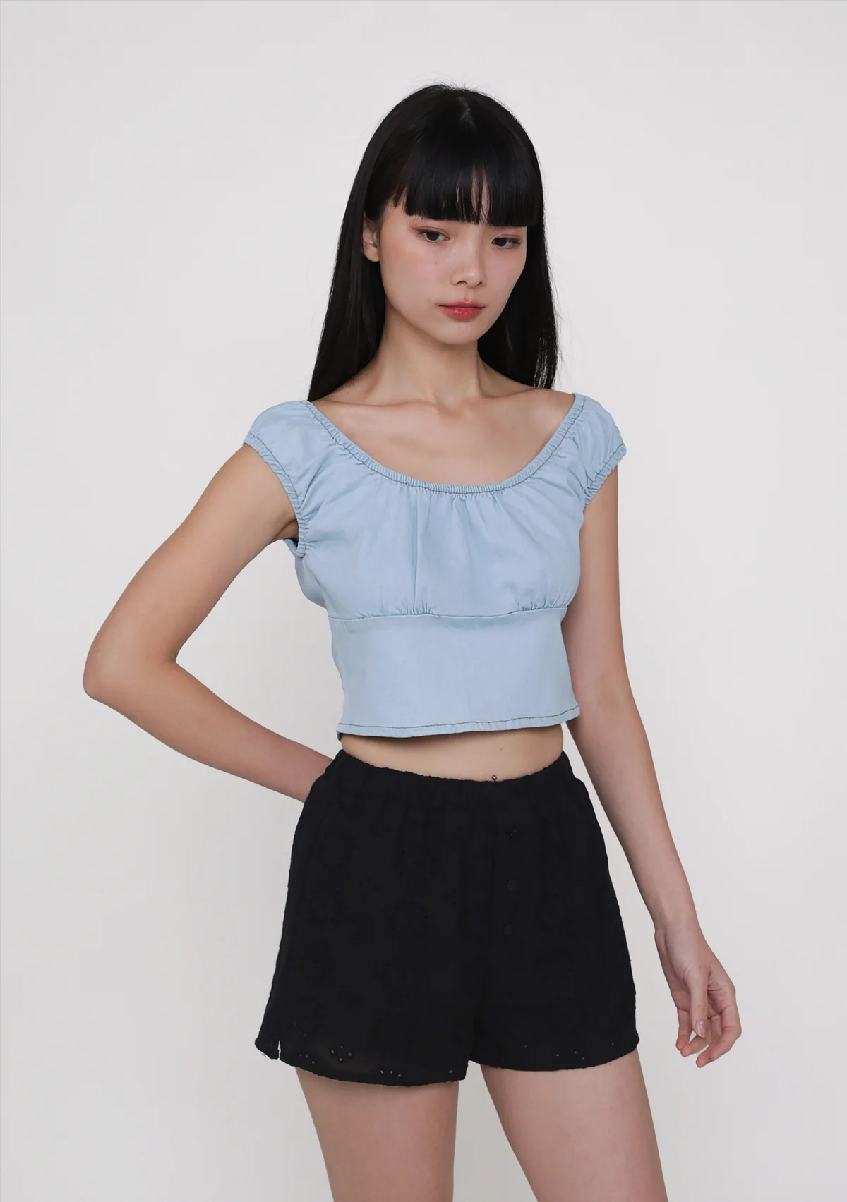 Keidi Ruched Denim Top - Image 6