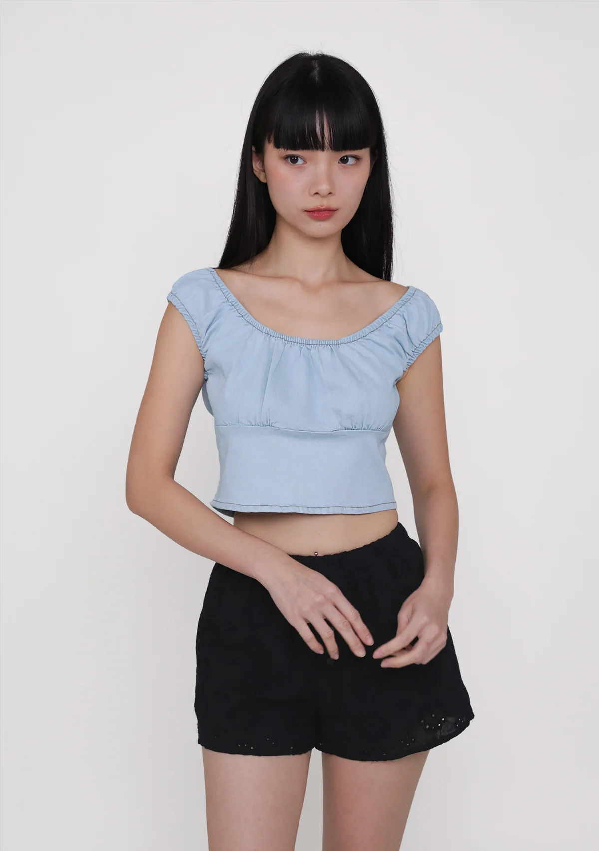 Keidi Ruched Denim Top - Image 7